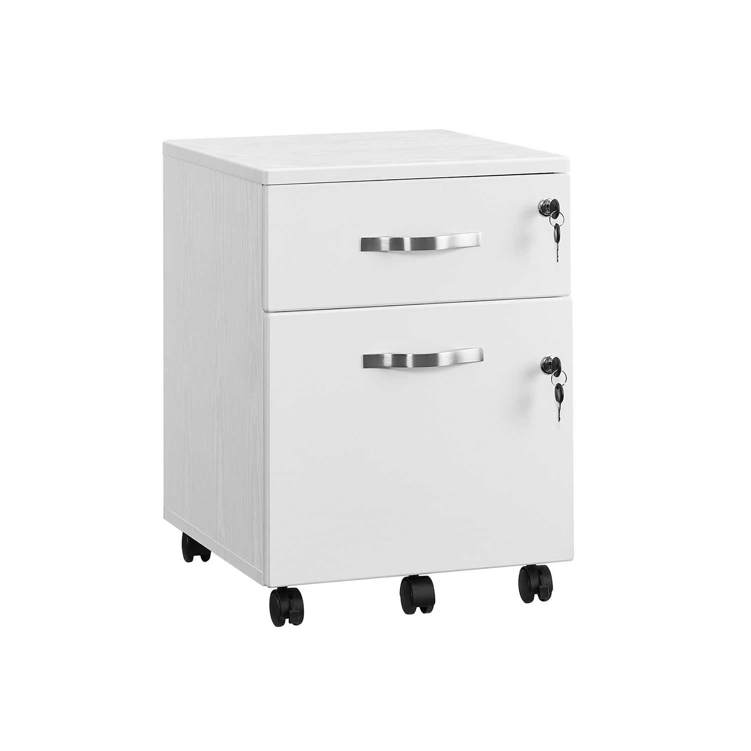 Lockable File Cabinet - Wood - White - 2 Drawers with Wheels and Adjustable Hanging Rails