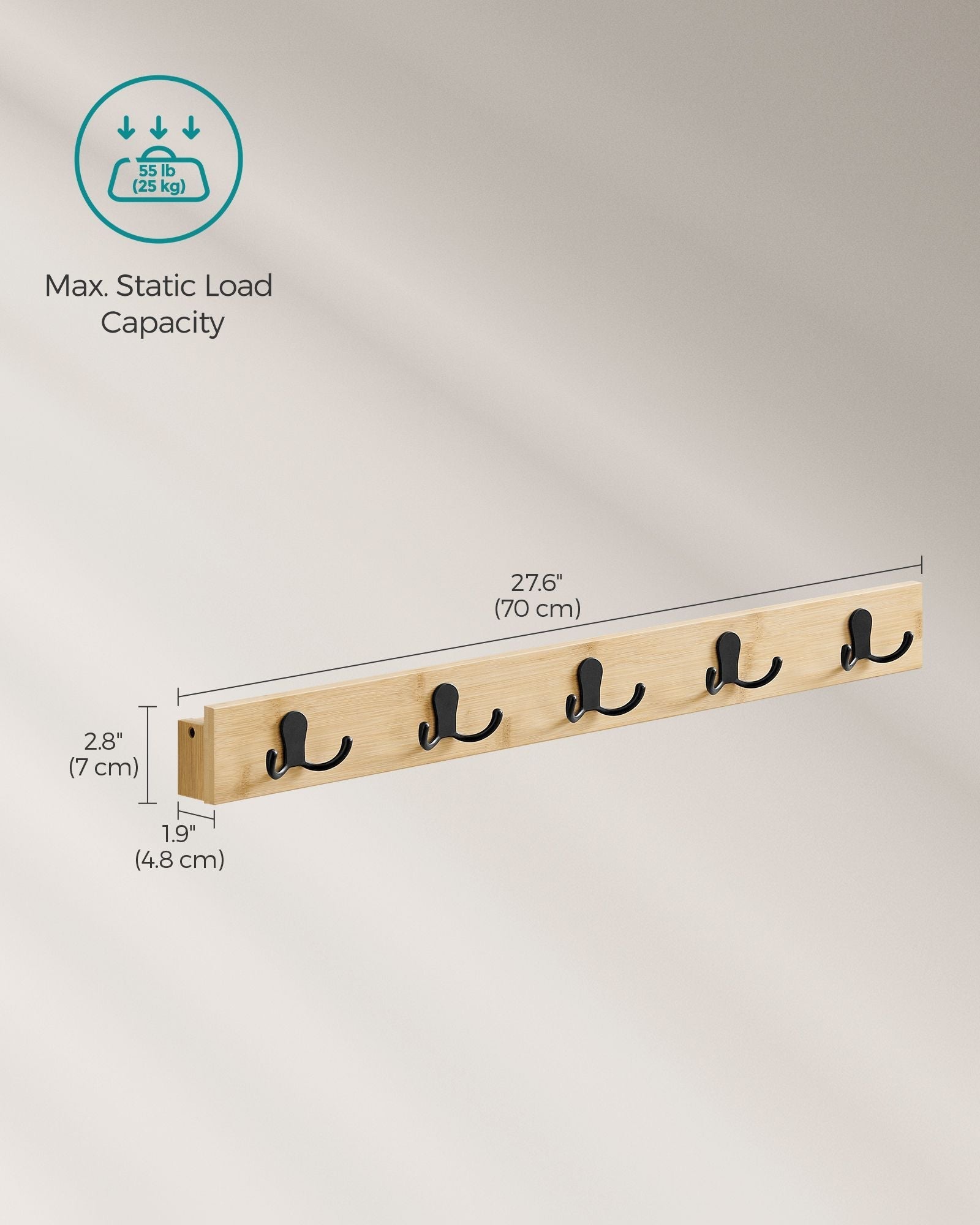 Wall-Mounted Coat Rack - Metal - Natural Beige - 5 Double Hooks and Shelf