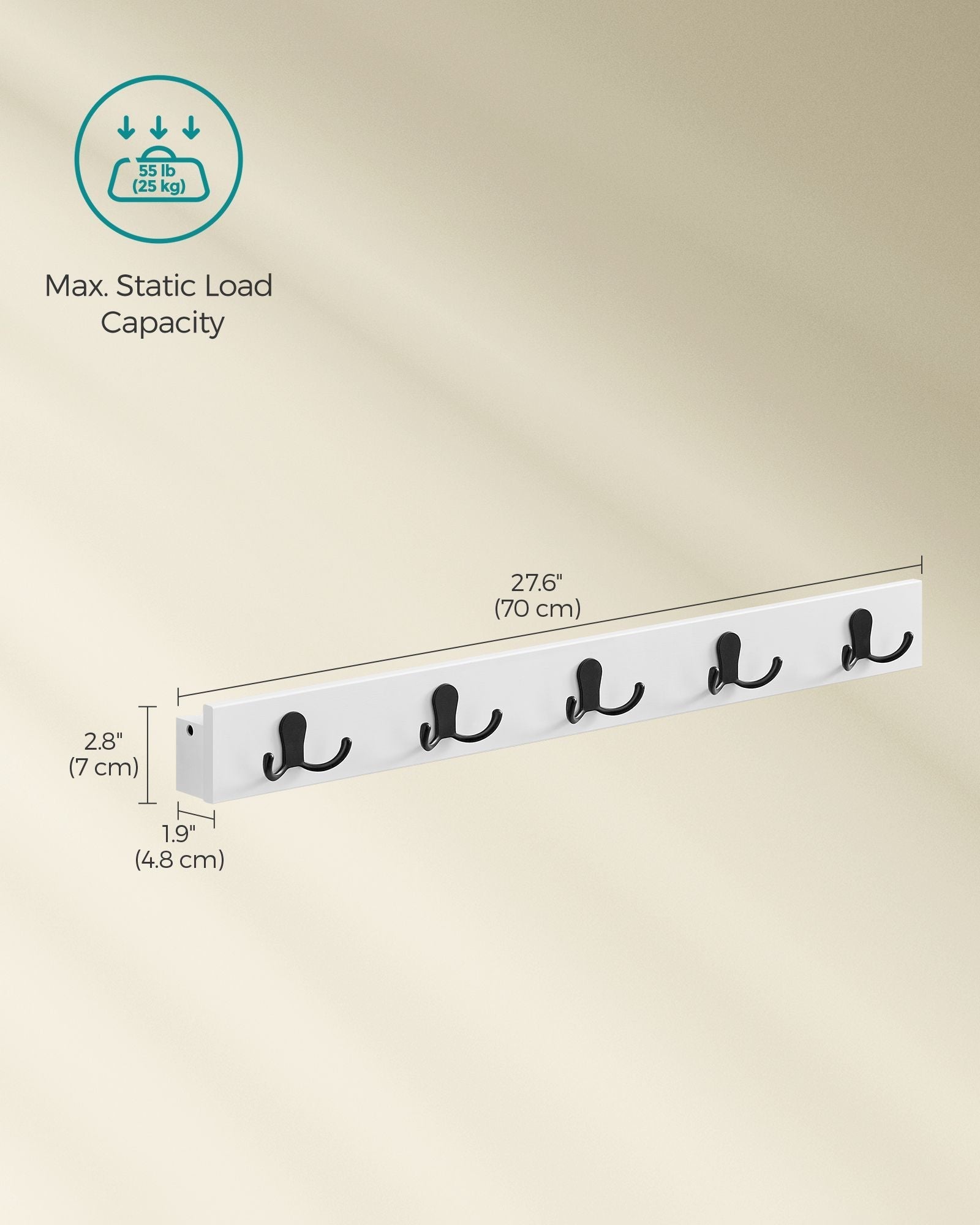Wall-Mounted Coat Rack - Metal - Cloud White - 5 Double Hooks with Shelf