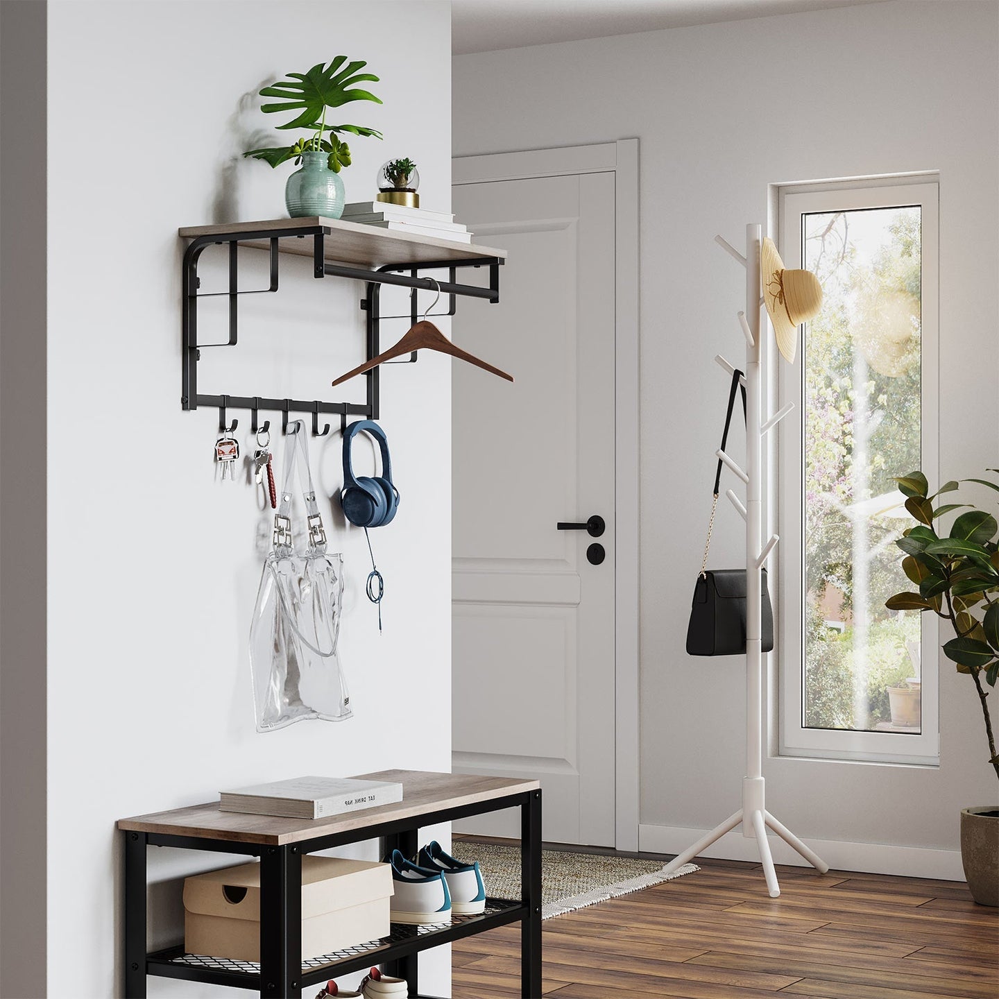 Wall-Mounted Coat Rack - Metal - Greige and Black - Durable and Easy to Install