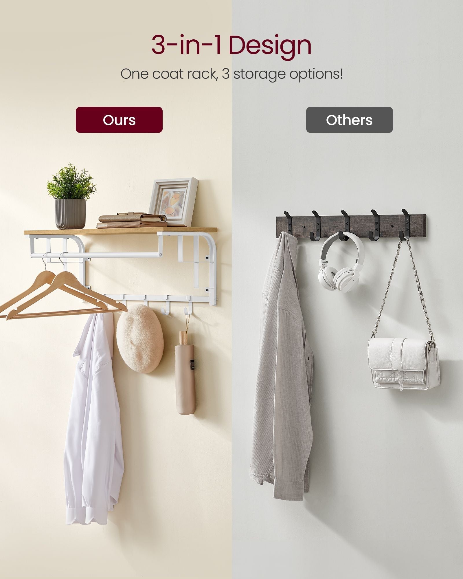 Wall-Mounted Coat Rack - Engineered Wood - Golden Oak