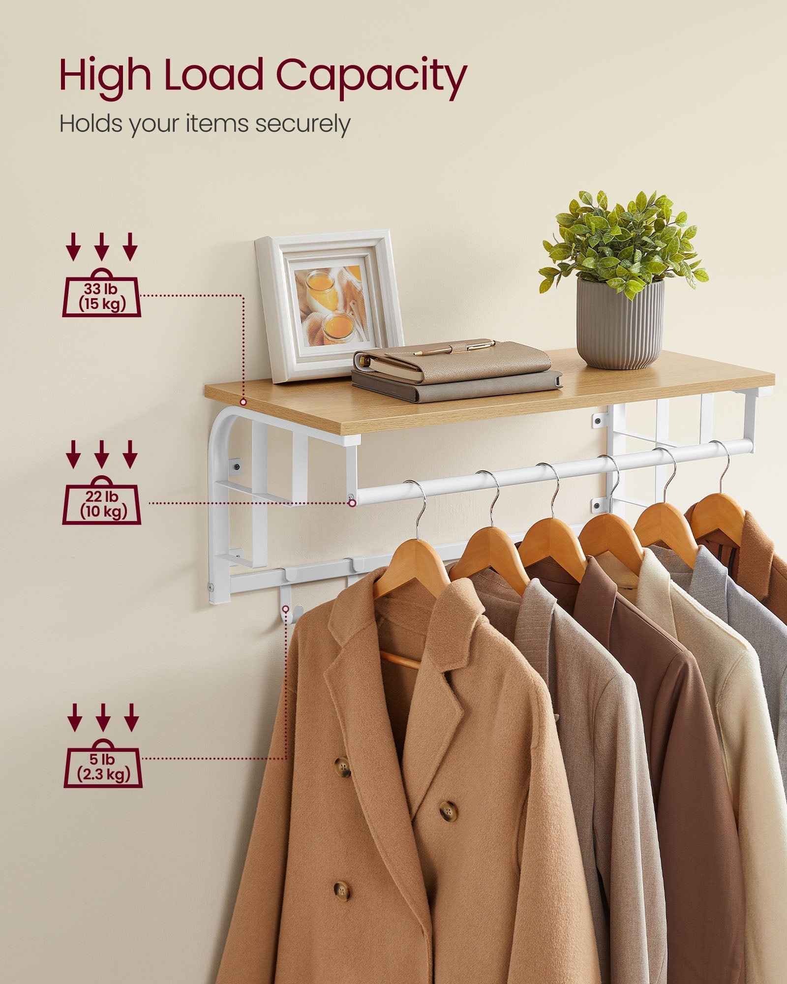 Wall-Mounted Coat Rack - Engineered Wood - Golden Oak