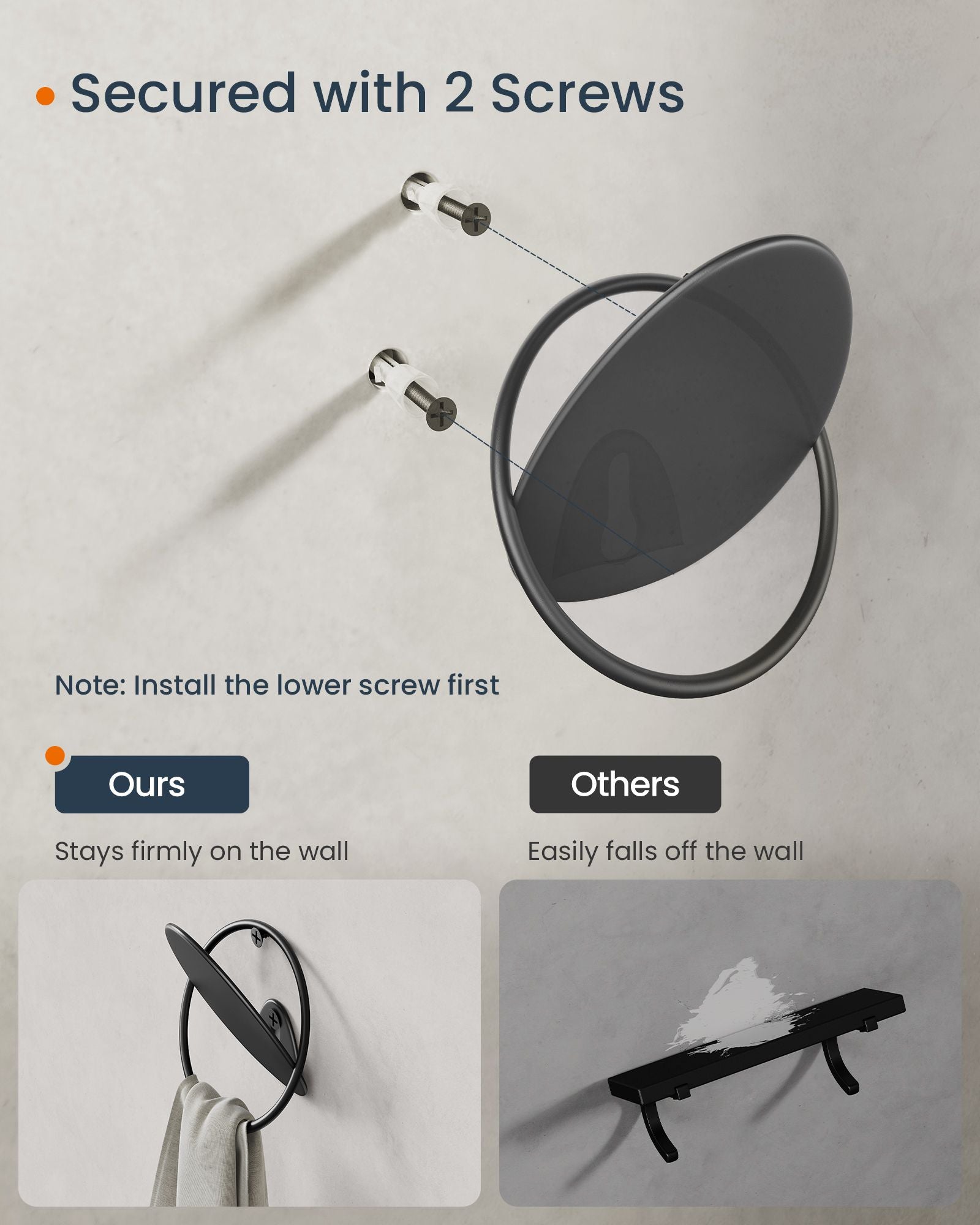 Set of Egg Shaped Wall Hooks - Holds up to 5 kg - Metal - Ink Black