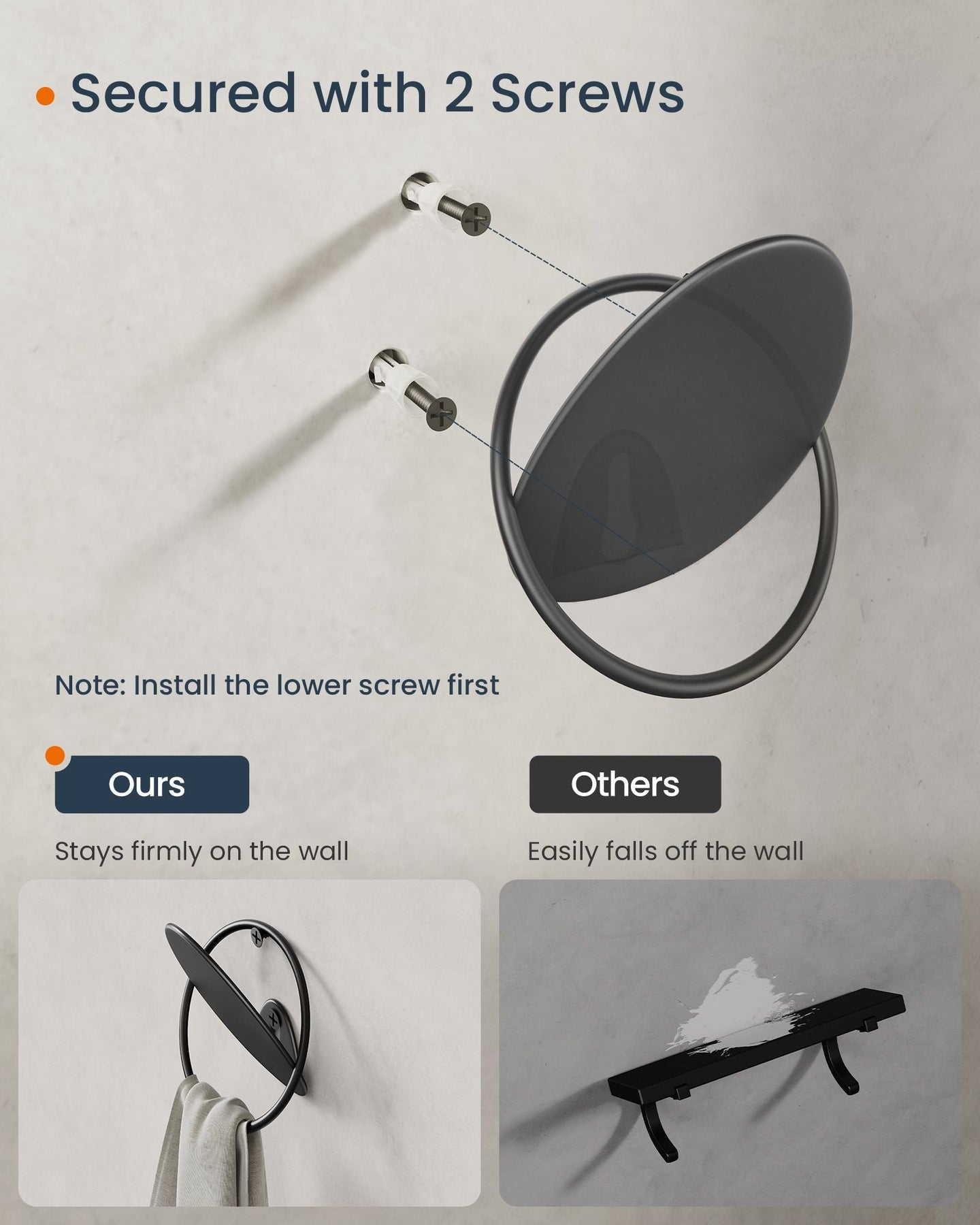Set of Egg Shaped Wall Hooks - Holds up to 5 kg - Metal - Ink Black