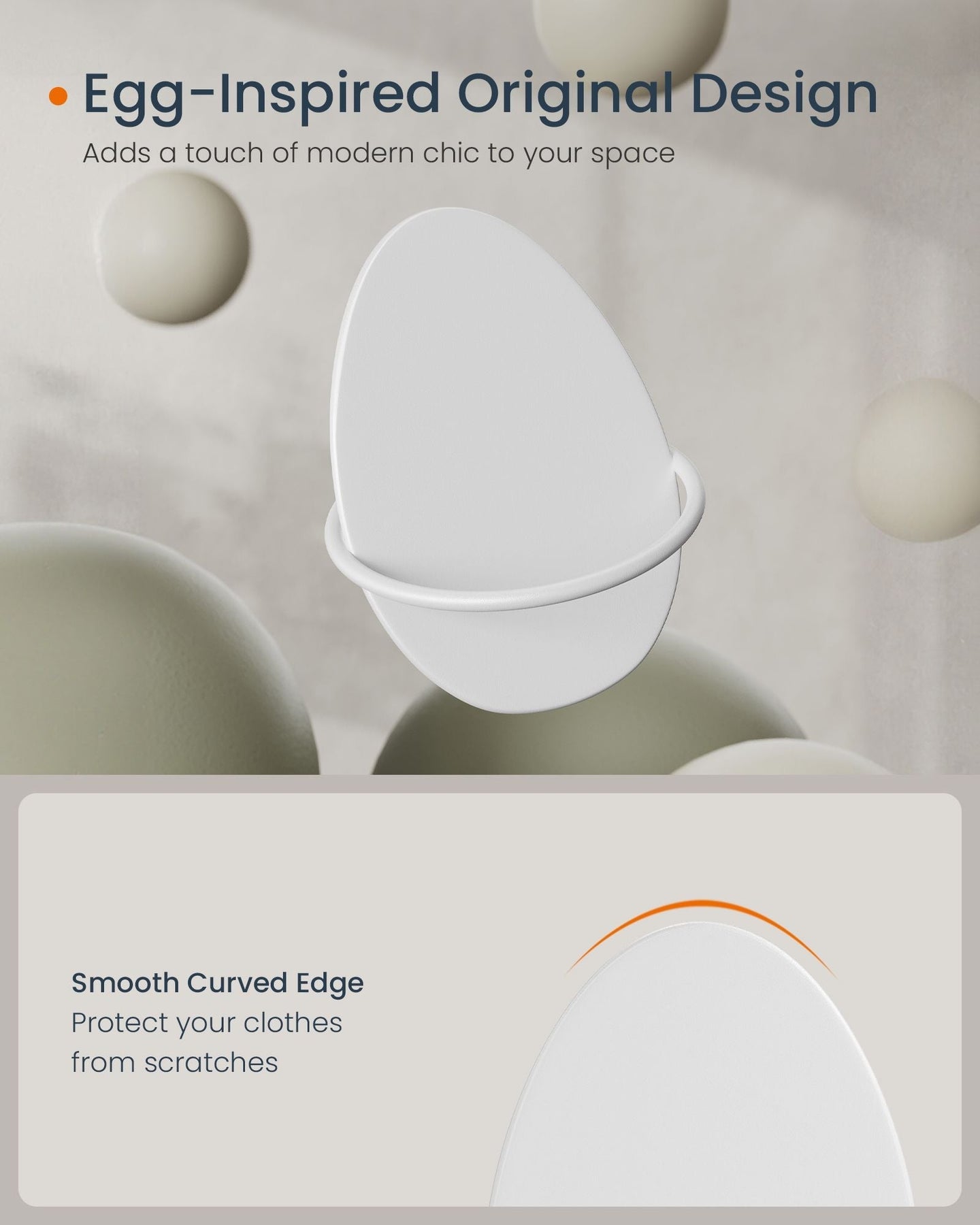 Set of Egg-Shaped Wall Hooks - Holds up to 5 kg - Metal - Pearl White