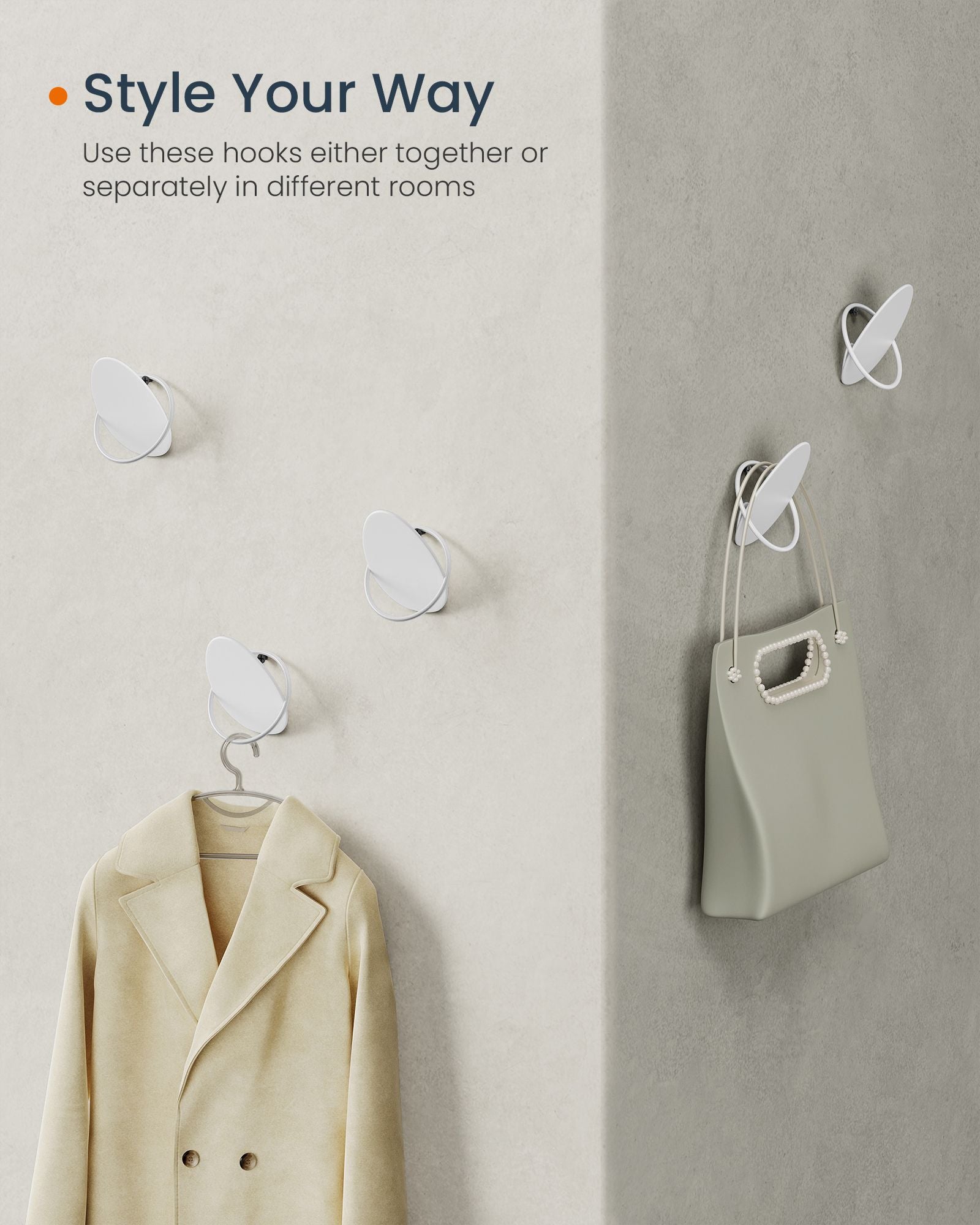 Set of Egg-Shaped Wall Hooks - Holds up to 5 kg - Metal - Pearl White