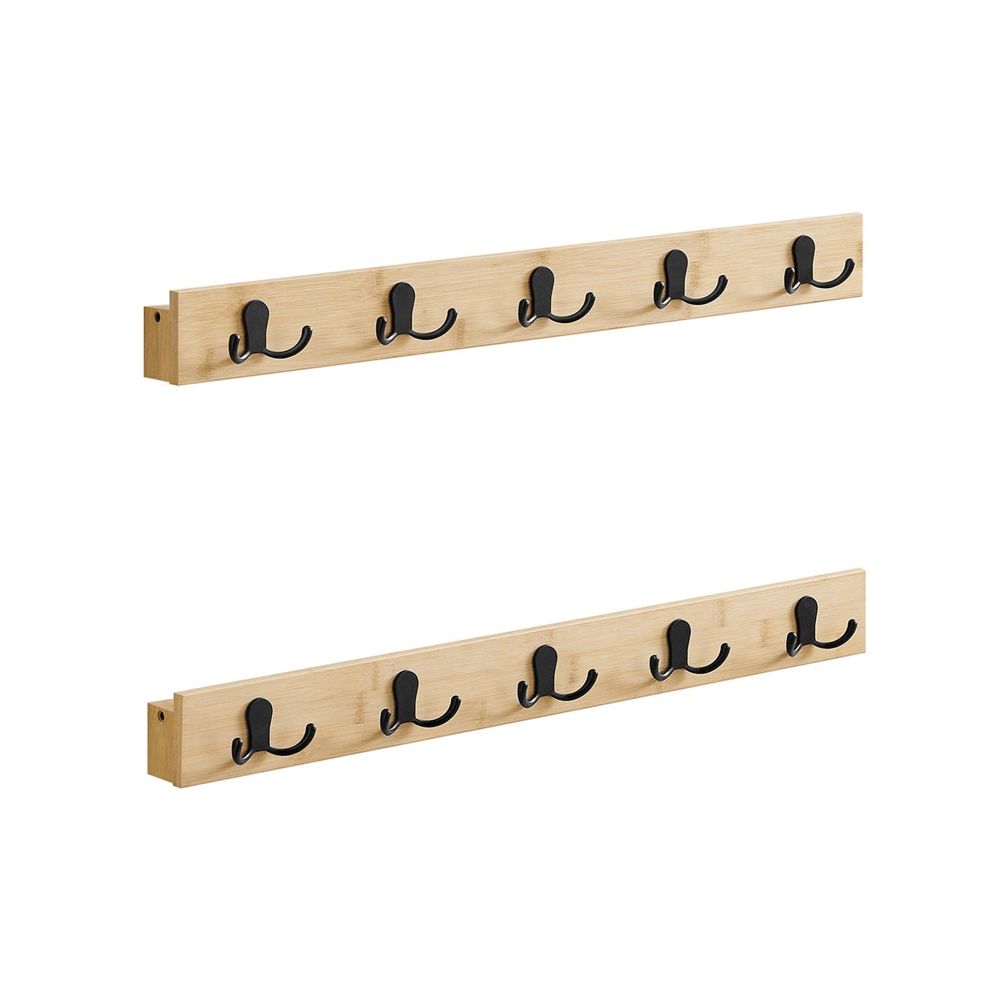 Wall-Mounted Coat Rack Set - Natural Wood - Beige - 5 Double Hooks with Shelf