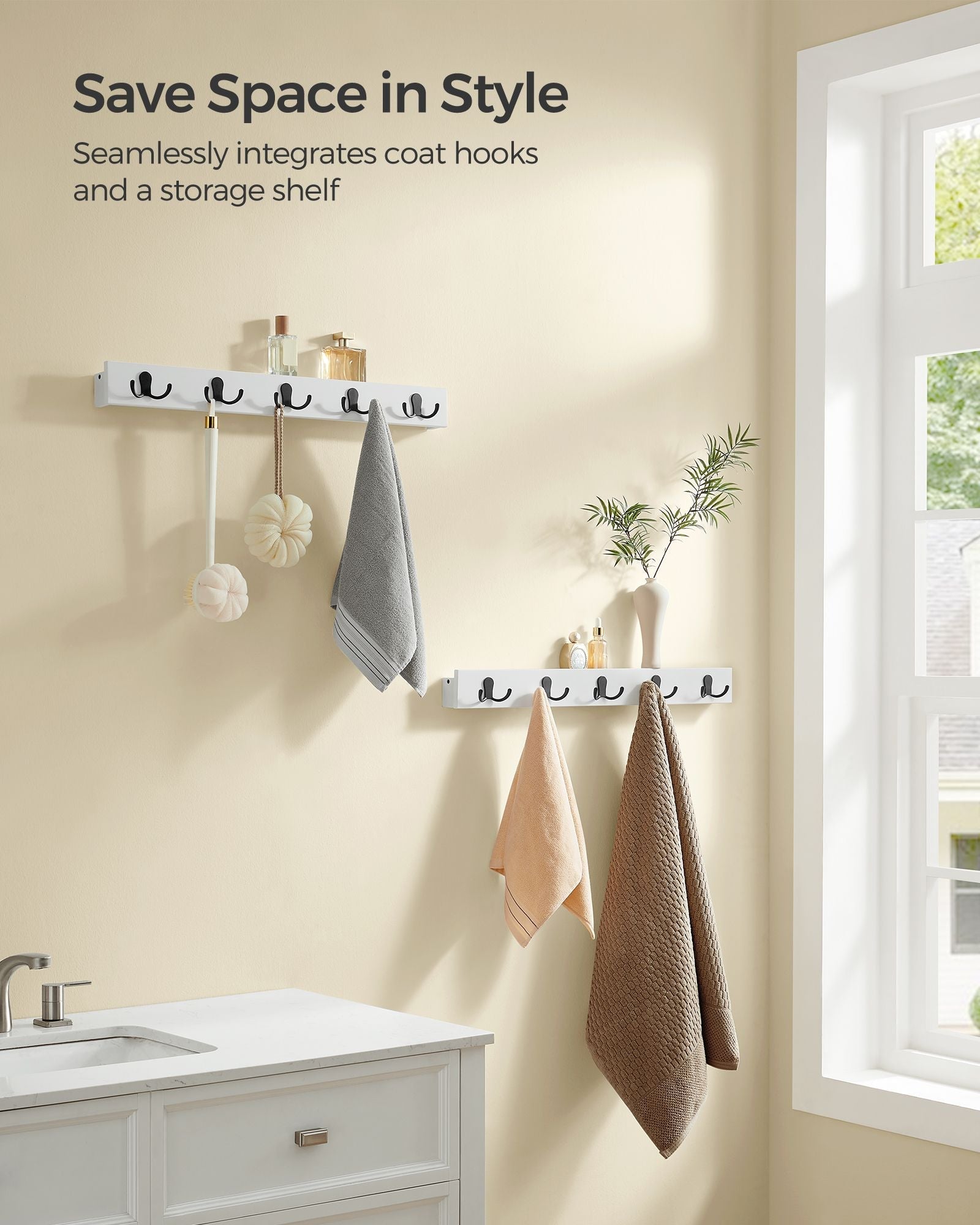 Set of 2 Wall-Mounted Coat Racks - Metal - Cloud White