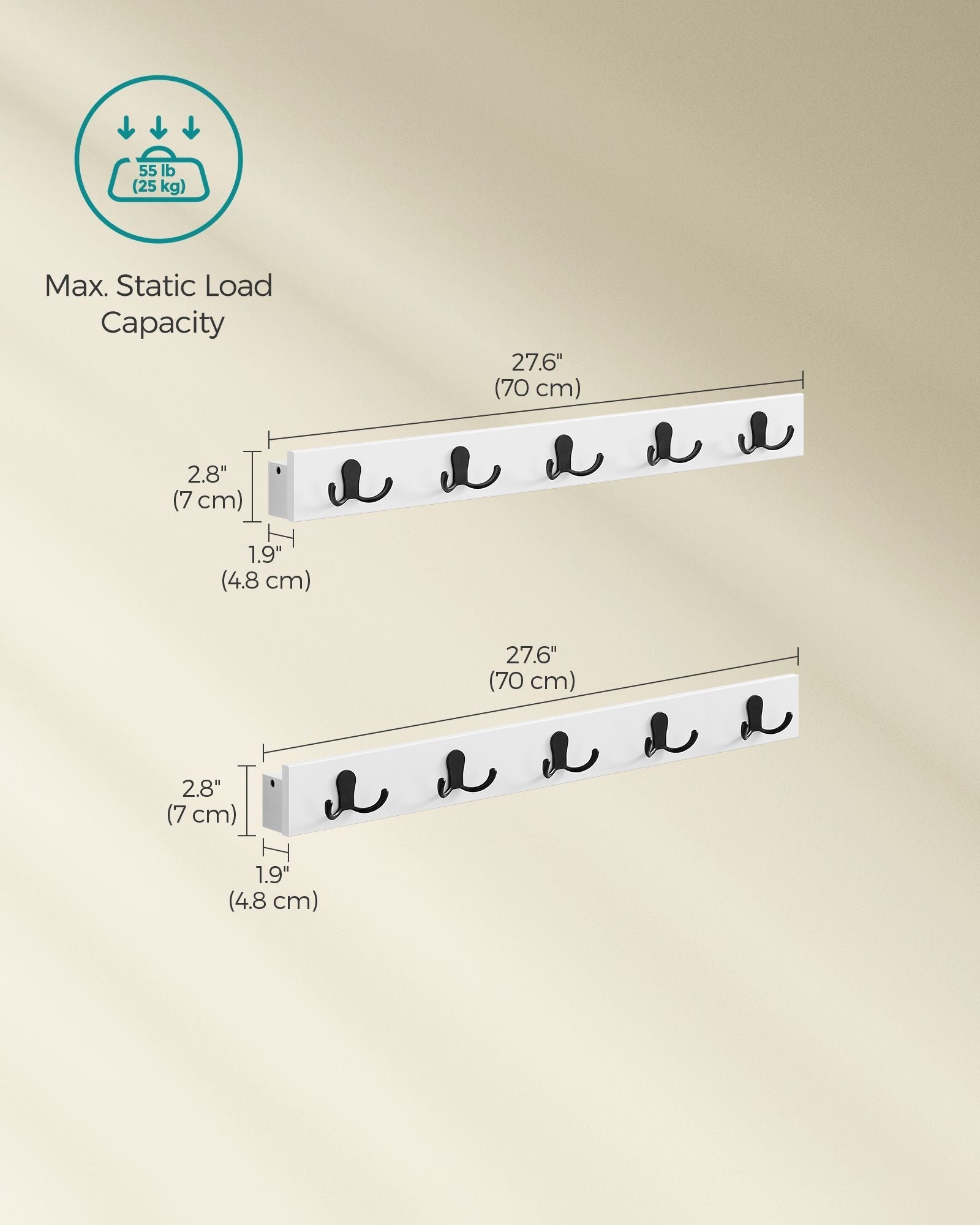 Set of 2 Wall-Mounted Coat Racks - Metal - Cloud White