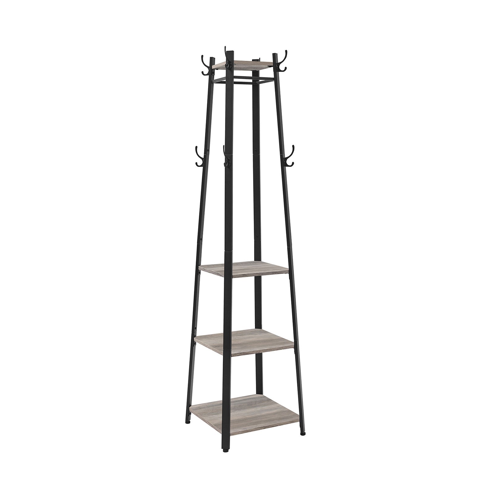 Coat Stand - Steel - Greige and Black - 3 Shelves with Hooks for Scarves
