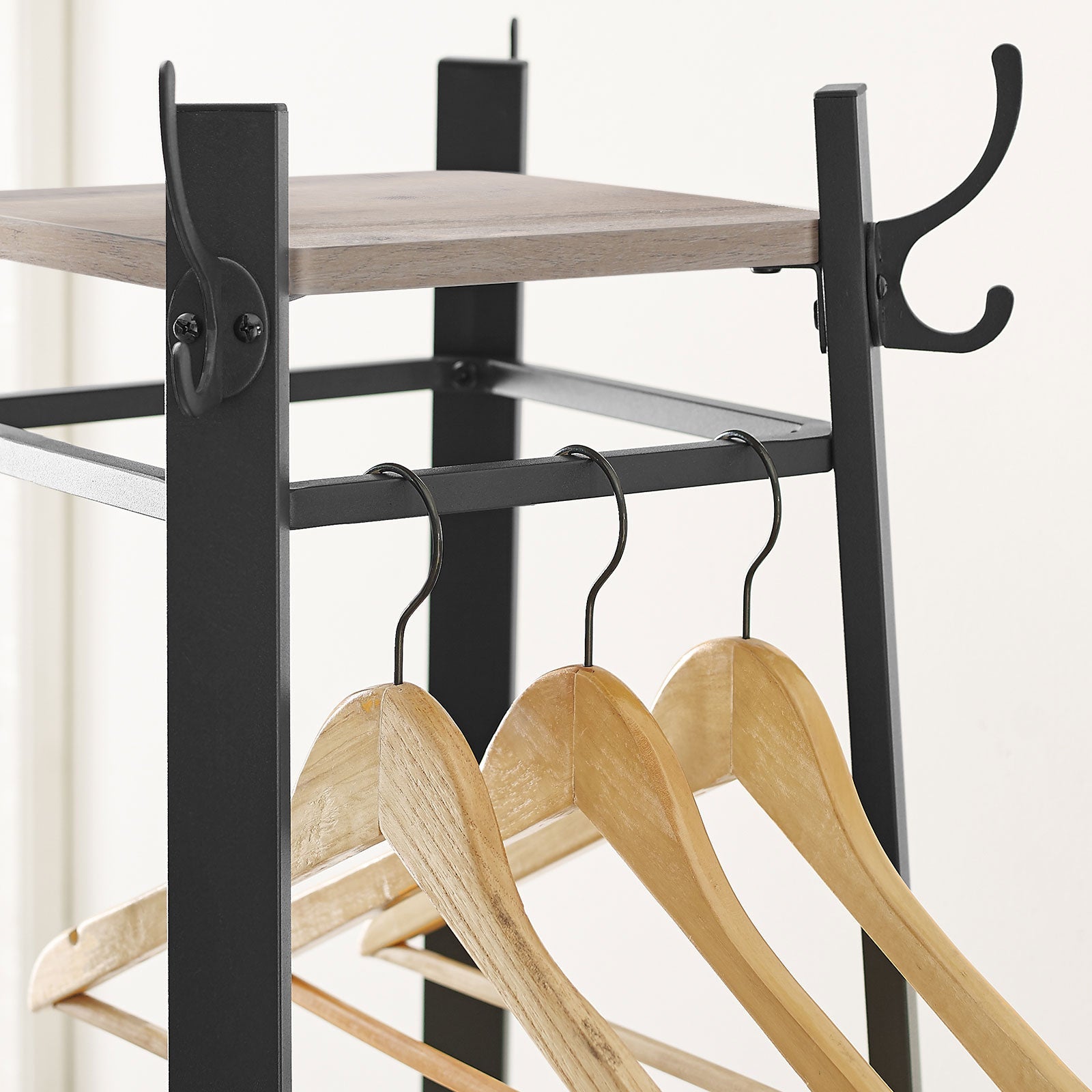 Coat Stand - Steel - Greige and Black - 3 Shelves with Hooks for Scarves