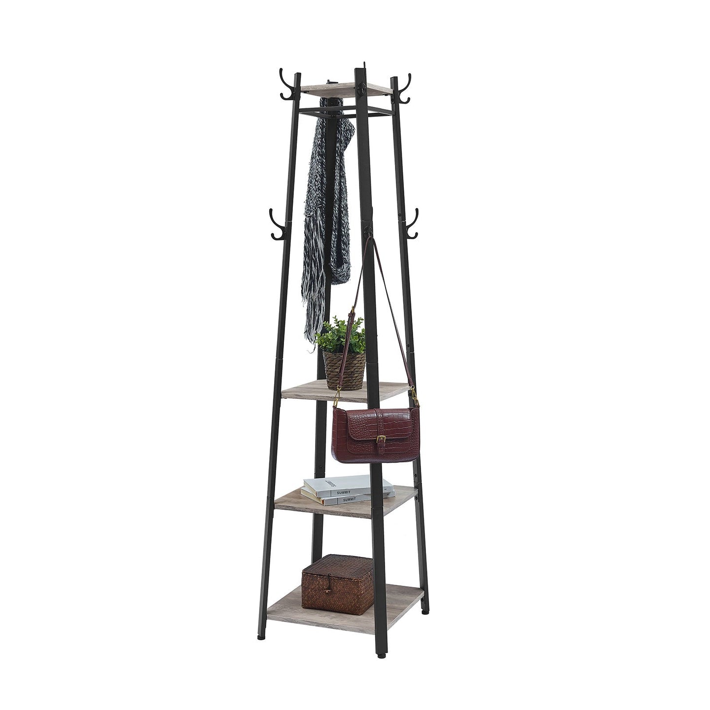 Coat Stand - Steel - Greige and Black - 3 Shelves with Hooks for Scarves