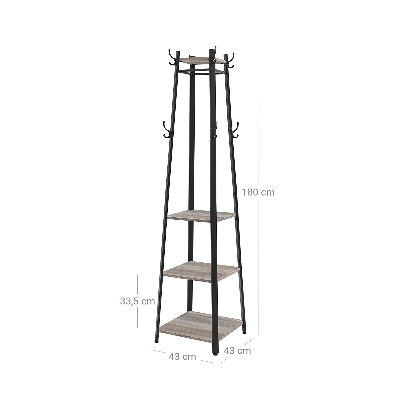 Coat Stand - Steel - Greige and Black - 3 Shelves with Hooks for Scarves