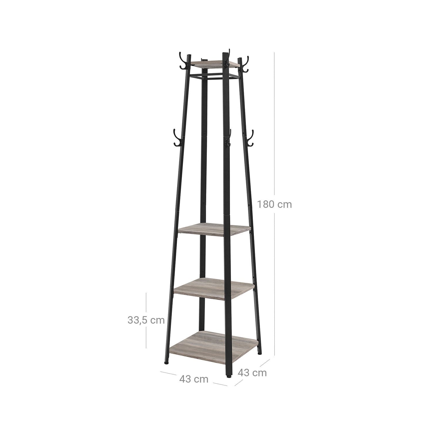 Coat Stand - Steel - Greige and Black - 3 Shelves with Hooks for Scarves
