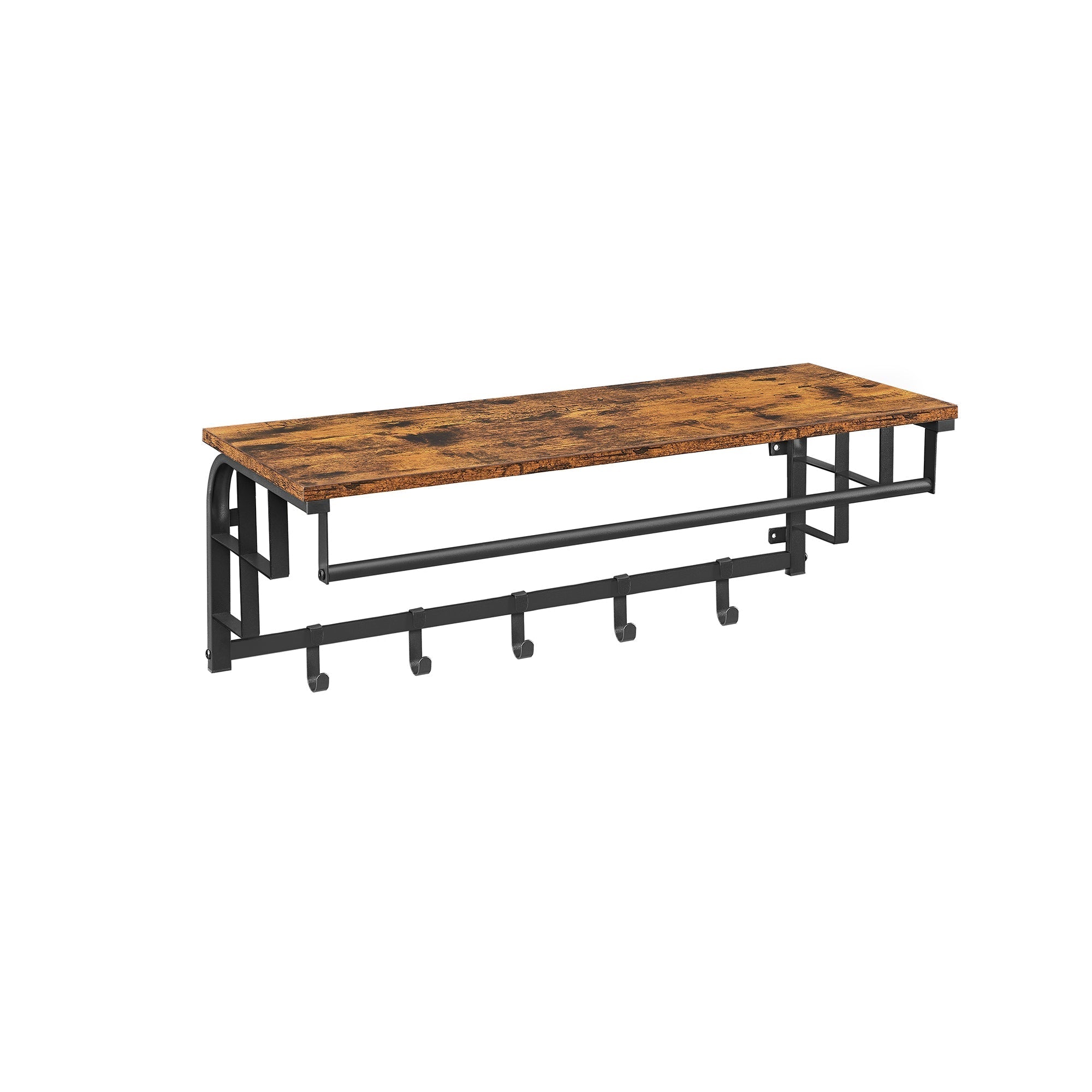 Wall-Mounted Coat Rack - Metal - Industrial Grey - Includes Storage Shelf and 5 Removable Hooks