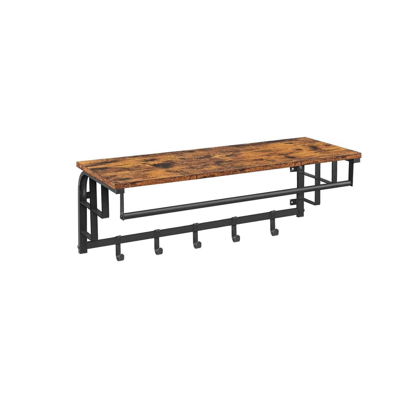 Wall-Mounted Coat Rack - Metal - Industrial Grey - Includes Storage Shelf and 5 Removable Hooks