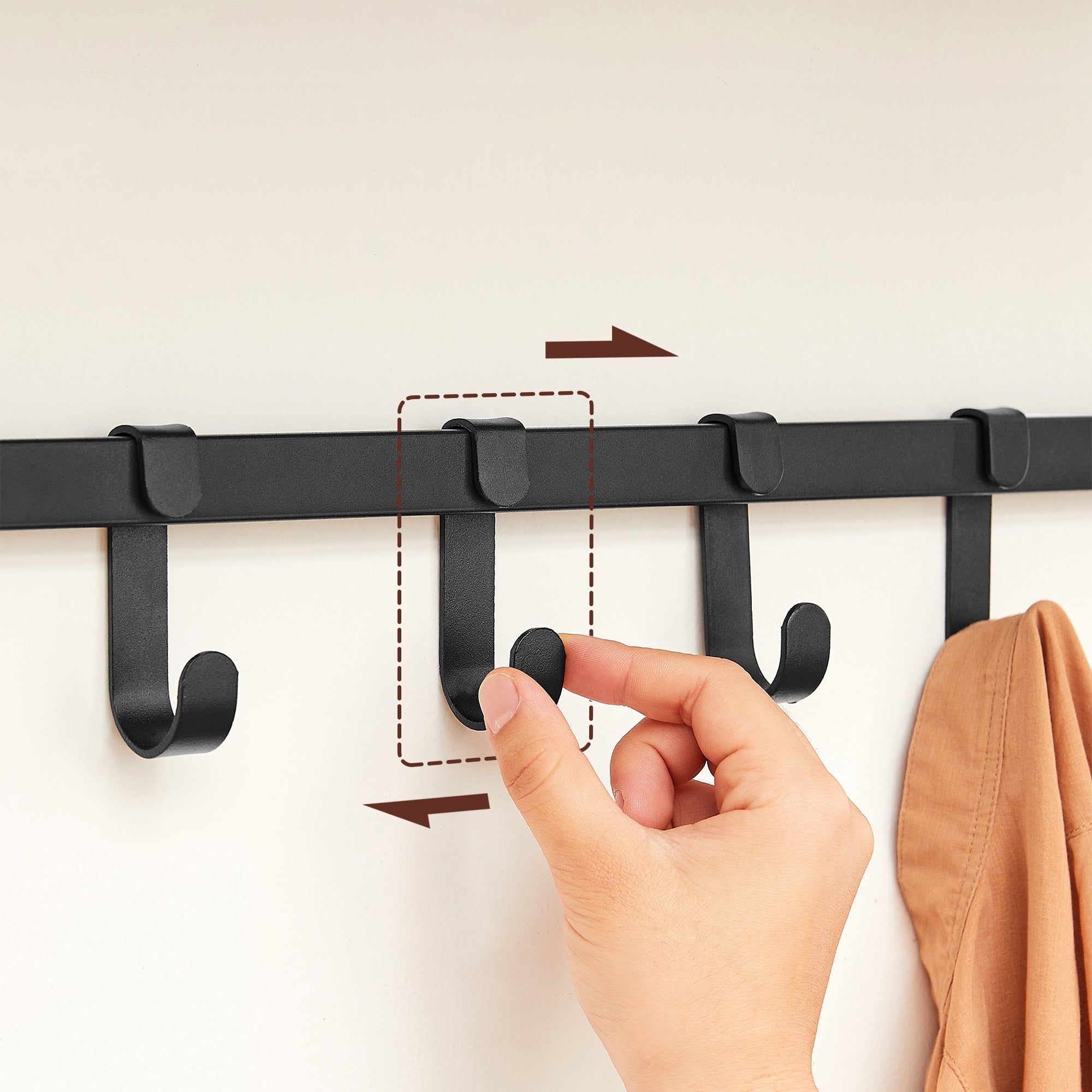 Wall-Mounted Coat Rack - Metal - Industrial Grey - Includes Storage Shelf and 5 Removable Hooks