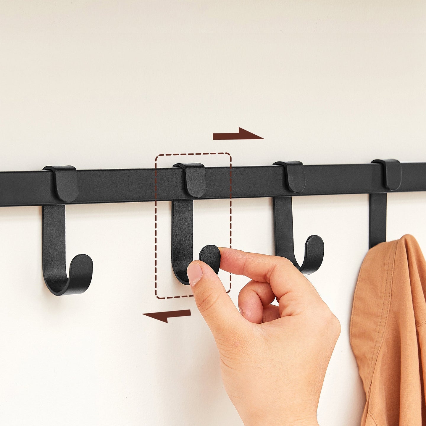 Wall-Mounted Coat Rack - Metal - Industrial Grey - Includes Storage Shelf and 5 Removable Hooks