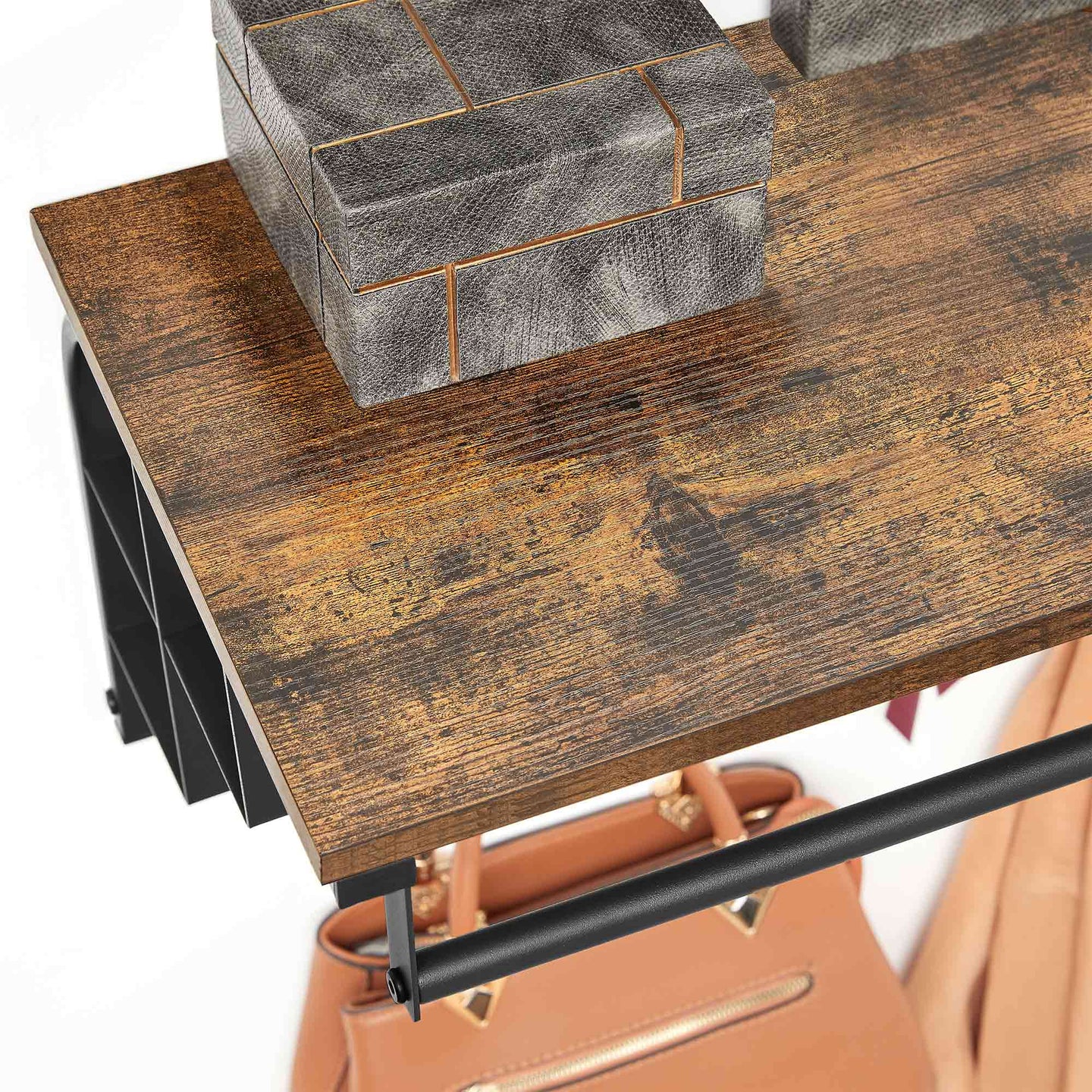 Wall-Mounted Coat Rack - Metal - Industrial Grey - Includes Storage Shelf and 5 Removable Hooks