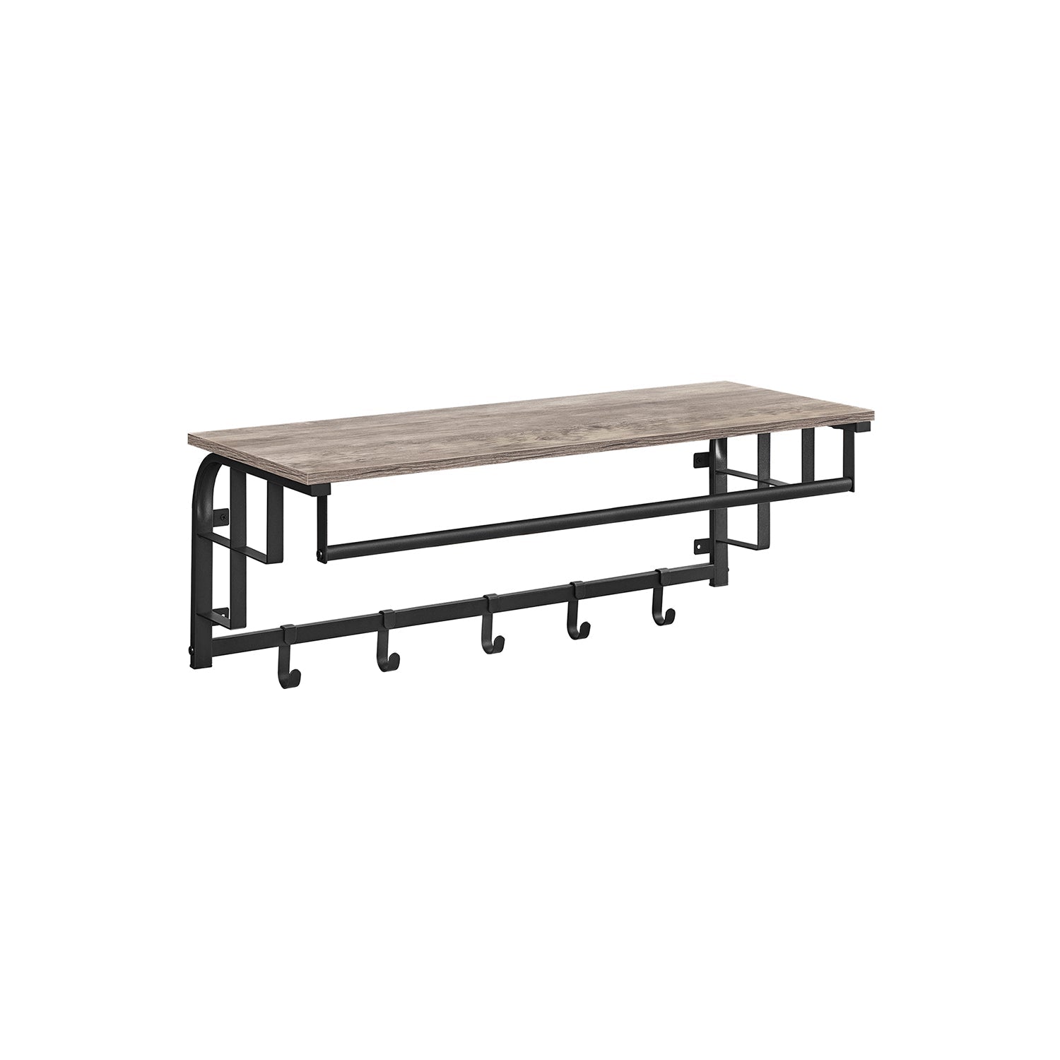 Wall-Mounted Coat Rack - 5 Hooks and Shelf - Wood - Greige and Black - Study and Reliable Design