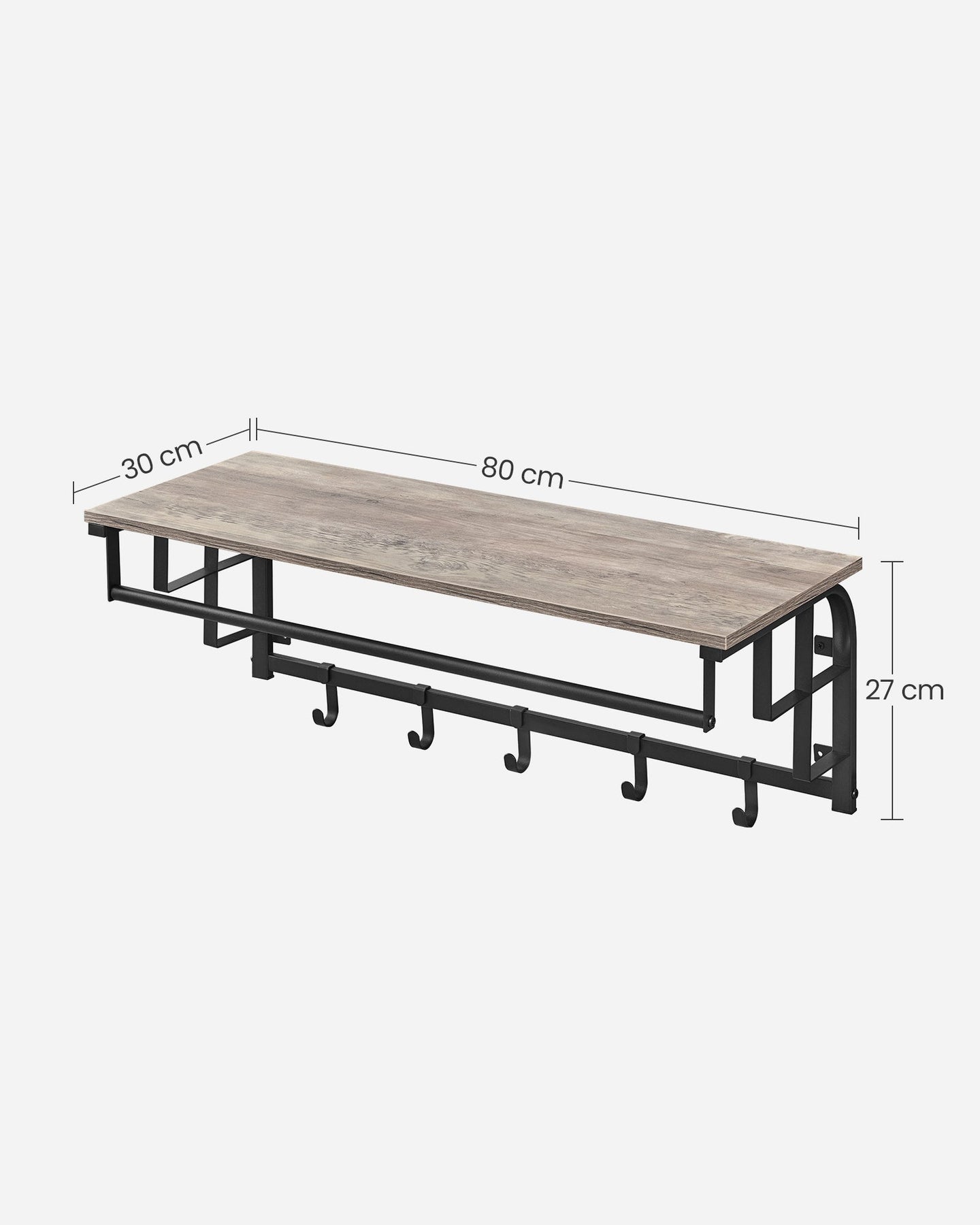 Wall-Mounted Coat Rack - 5 Hooks and Shelf - Wood - Greige and Black - Study and Reliable Design