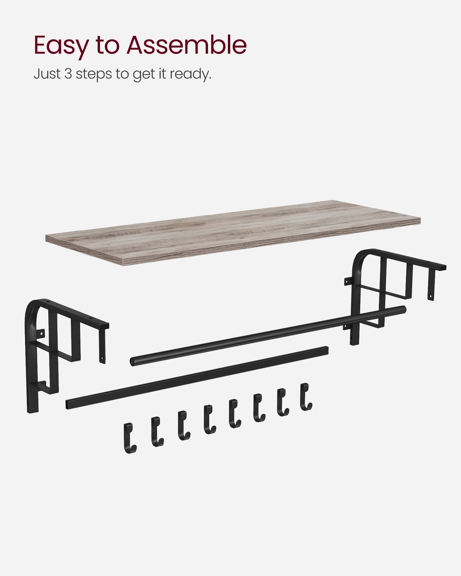 Wall-Mounted Coat Rack - 5 Hooks and Shelf - Wood - Greige and Black - Study and Reliable Design