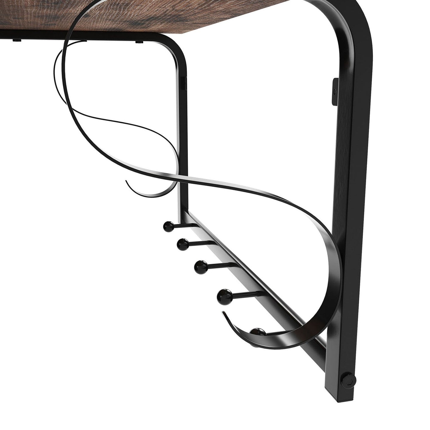 Coat Rack Shelf - Wood - Rustic Brown and Black - Wall Mounted with 5 Hooks and Hanging Rail