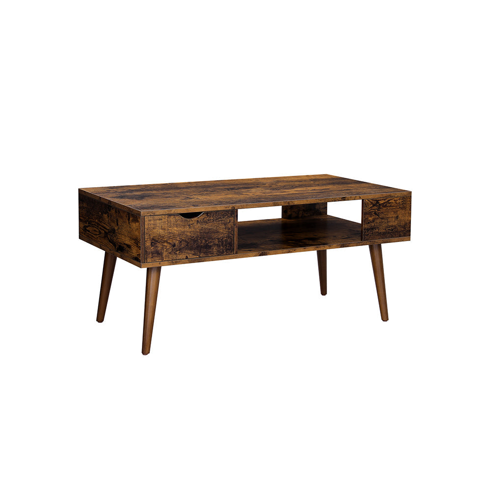 Coffee Table - Wood - Rustic Brown - Storage Drawer and Open Compartment