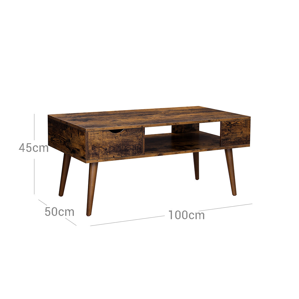 Coffee Table - Wood - Rustic Brown - Storage Drawer and Open Compartment