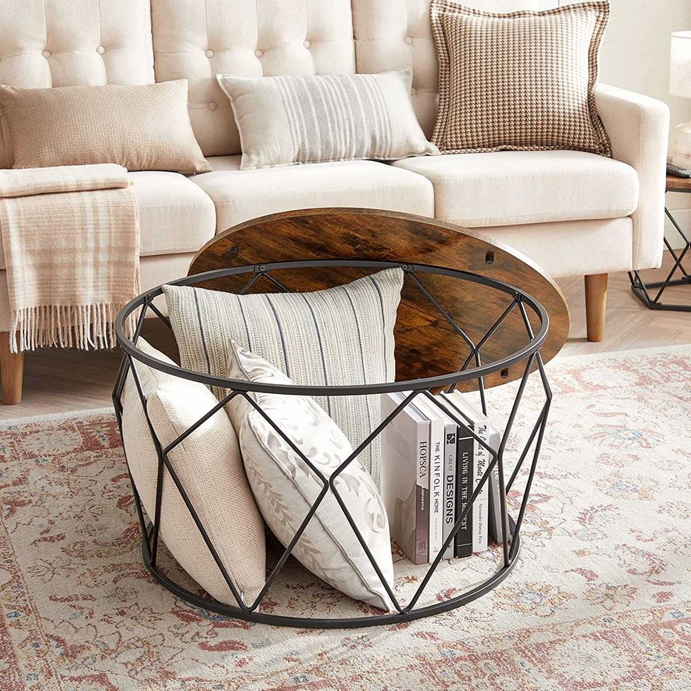 Small Centre Table - Steel - Rustic Brown and Black