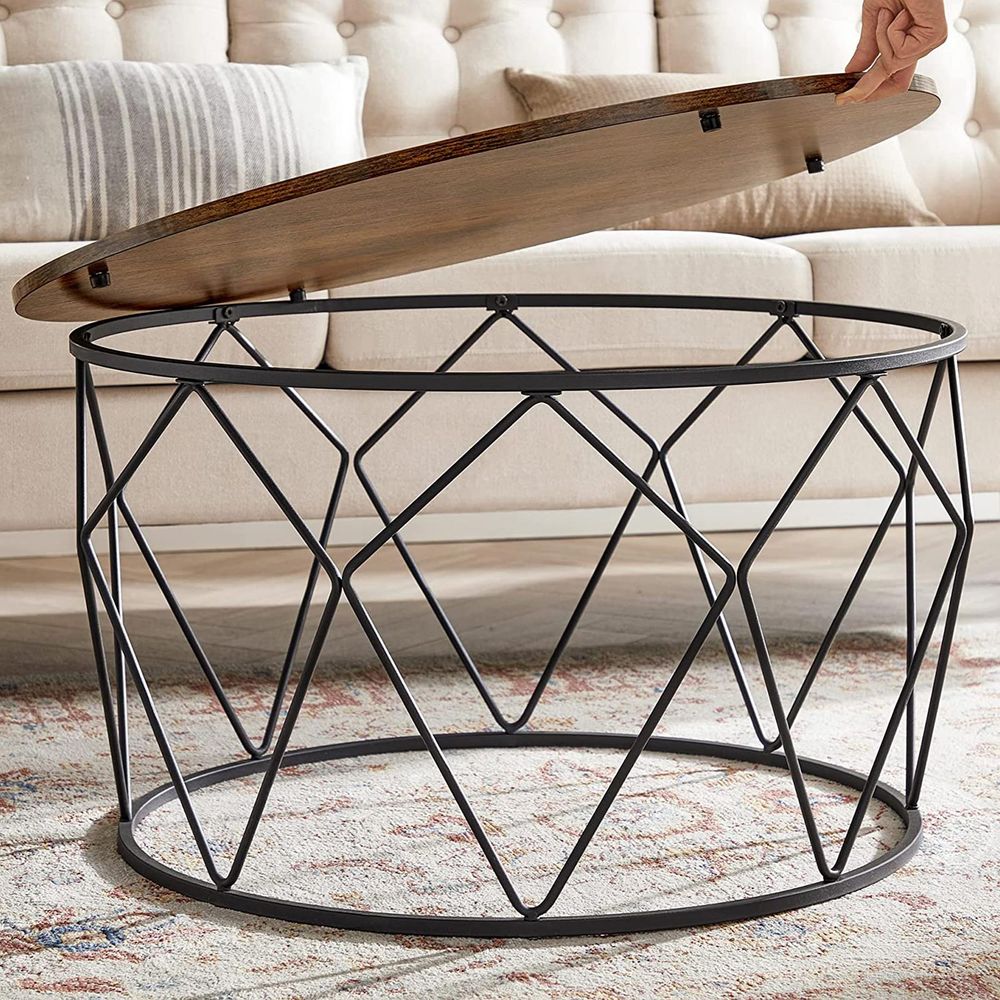 Small Centre Table - Steel - Rustic Brown and Black