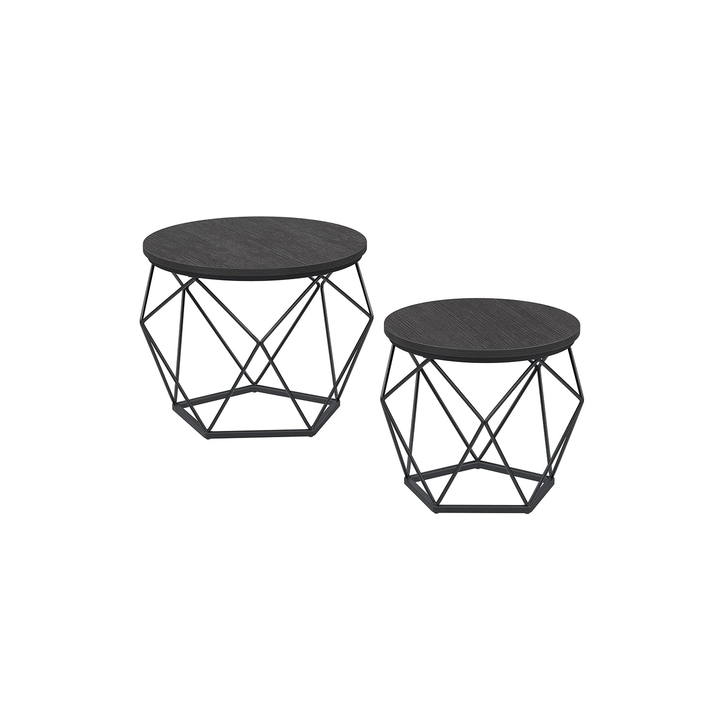 Set of 2 Round Coffee Tables - Steel - Charcoal Grey - Robust Design for Living Room and Bedroom