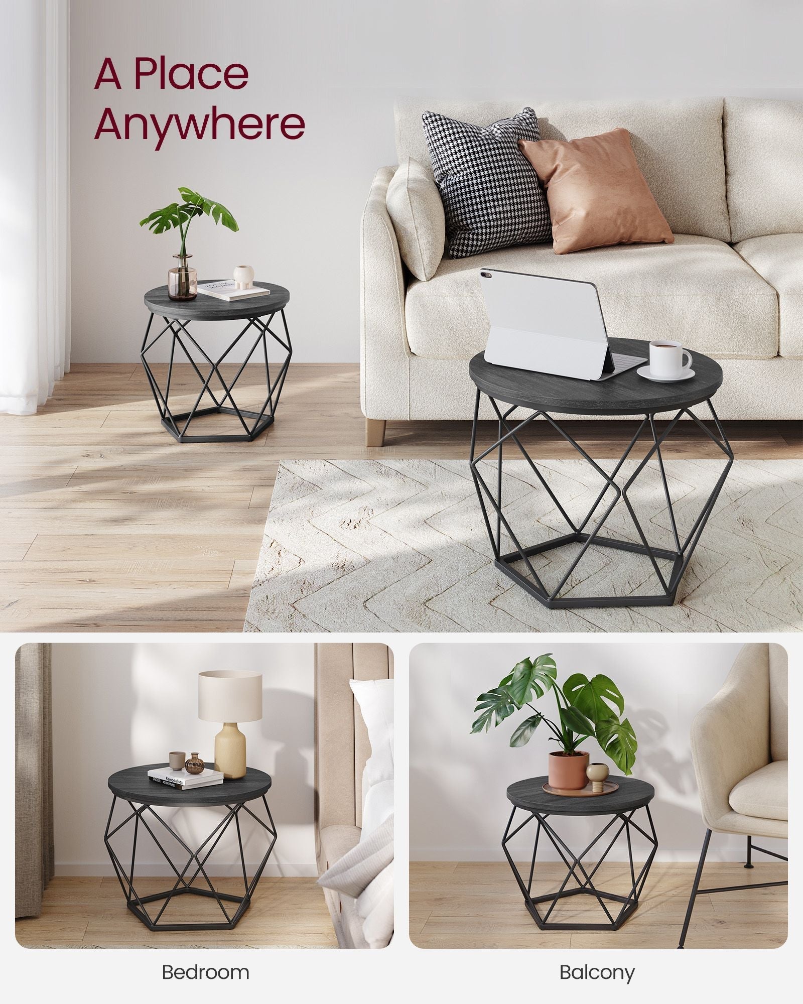Set of 2 Round Coffee Tables - Steel - Charcoal Grey - Robust Design for Living Room and Bedroom