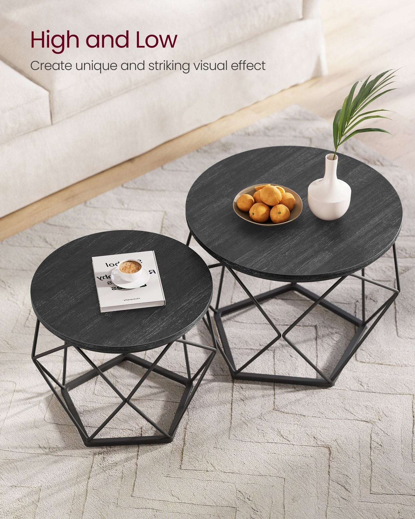 Set of 2 Round Coffee Tables - Steel - Charcoal Grey - Robust Design for Living Room and Bedroom