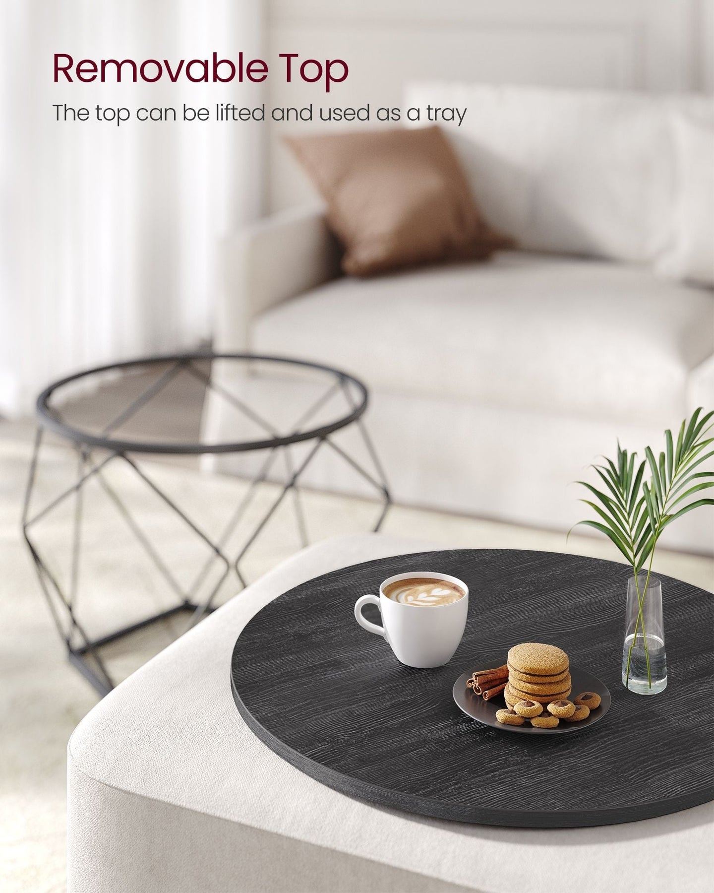 Set of 2 Round Coffee Tables - Steel - Charcoal Grey - Robust Design for Living Room and Bedroom