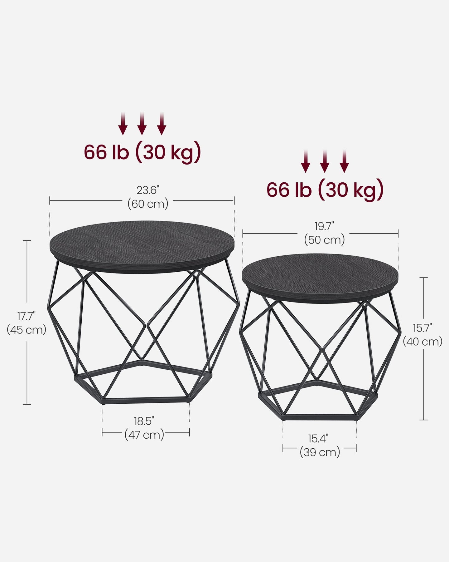 Set of 2 Round Coffee Tables - Steel - Charcoal Grey - Robust Design for Living Room and Bedroom