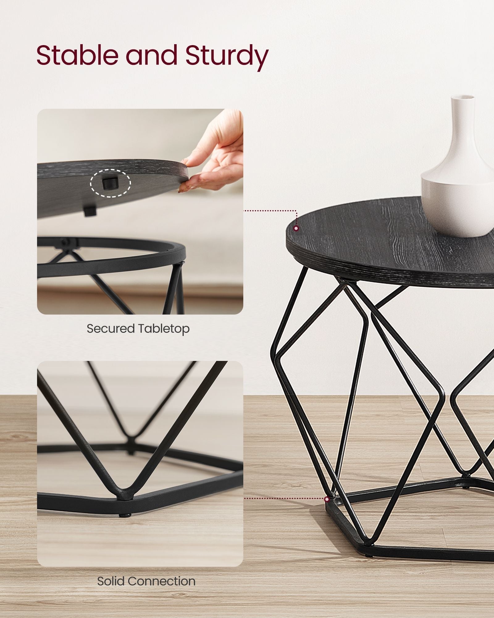 Set of 2 Round Coffee Tables - Steel - Charcoal Grey - Robust Design for Living Room and Bedroom