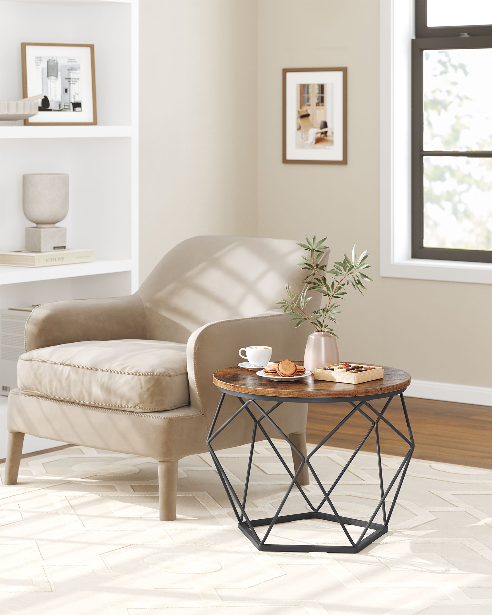 Set of 2 Round Coffee Tables - Steel - Rustic Brown & Ink Black - Robust Design for Living Room and Bedroom