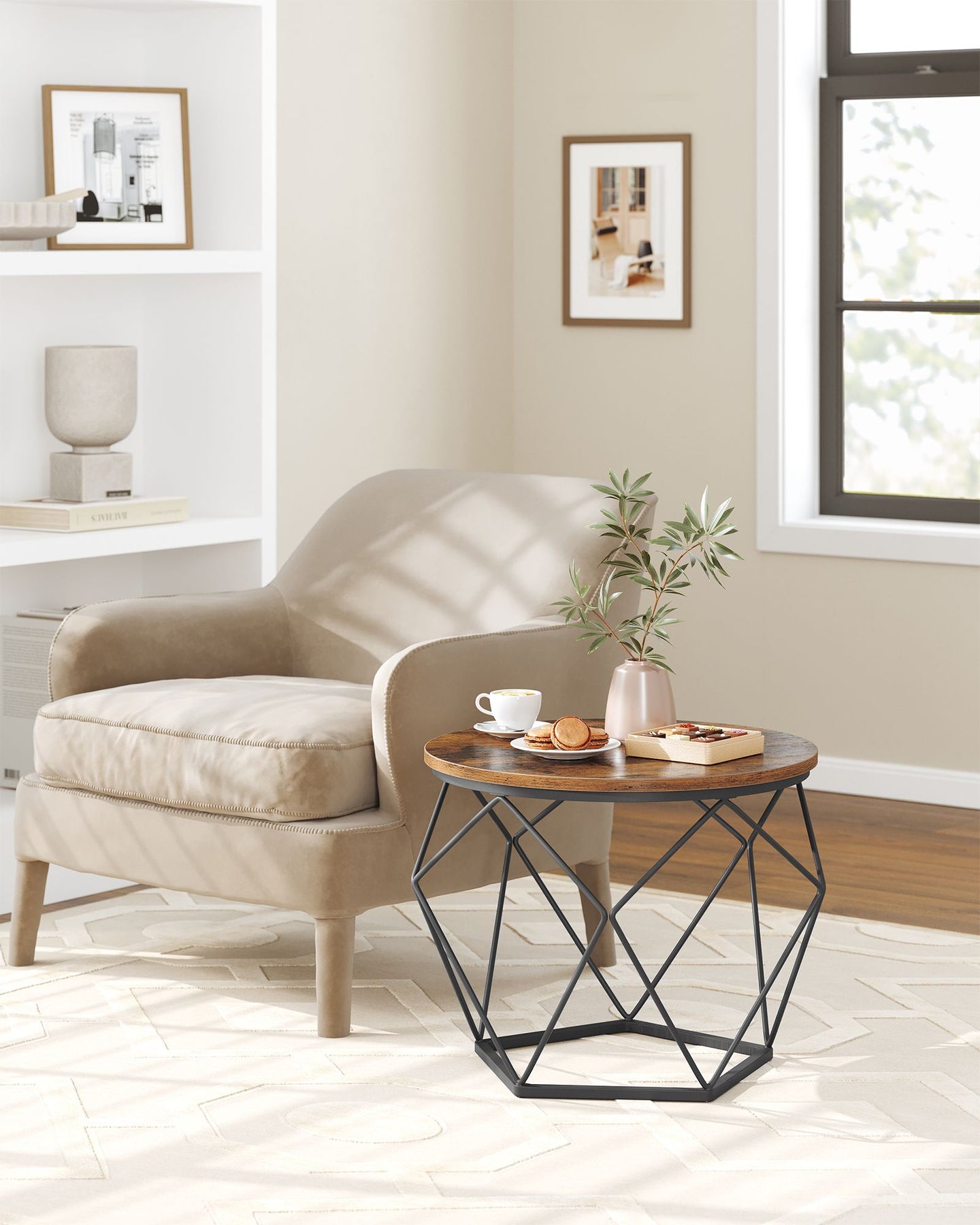 Set of 2 Round Coffee Tables - Steel - Rustic Brown & Ink Black - Robust Design for Living Room and Bedroom