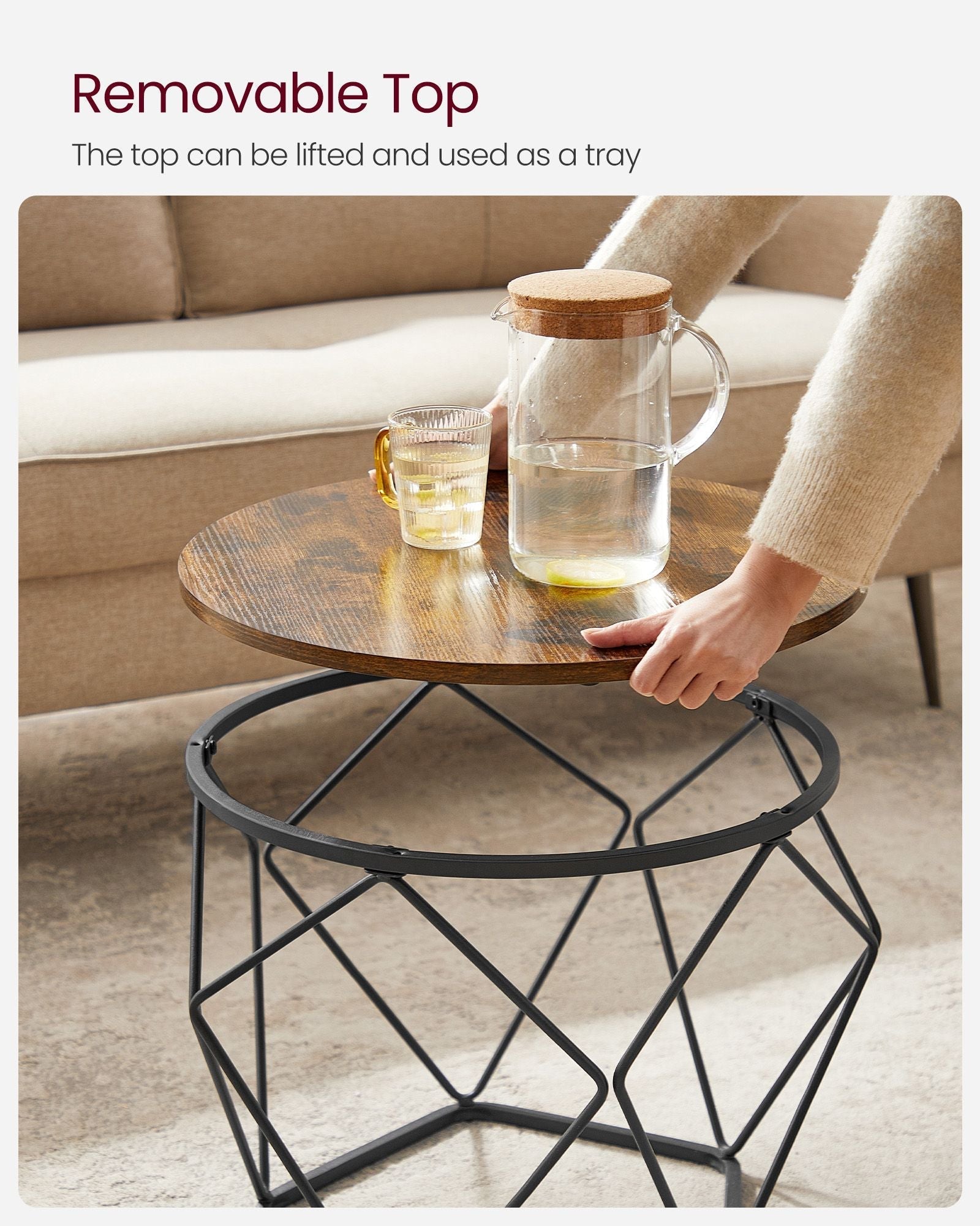 Set of 2 Round Coffee Tables - Steel - Rustic Brown & Ink Black - Robust Design for Living Room and Bedroom
