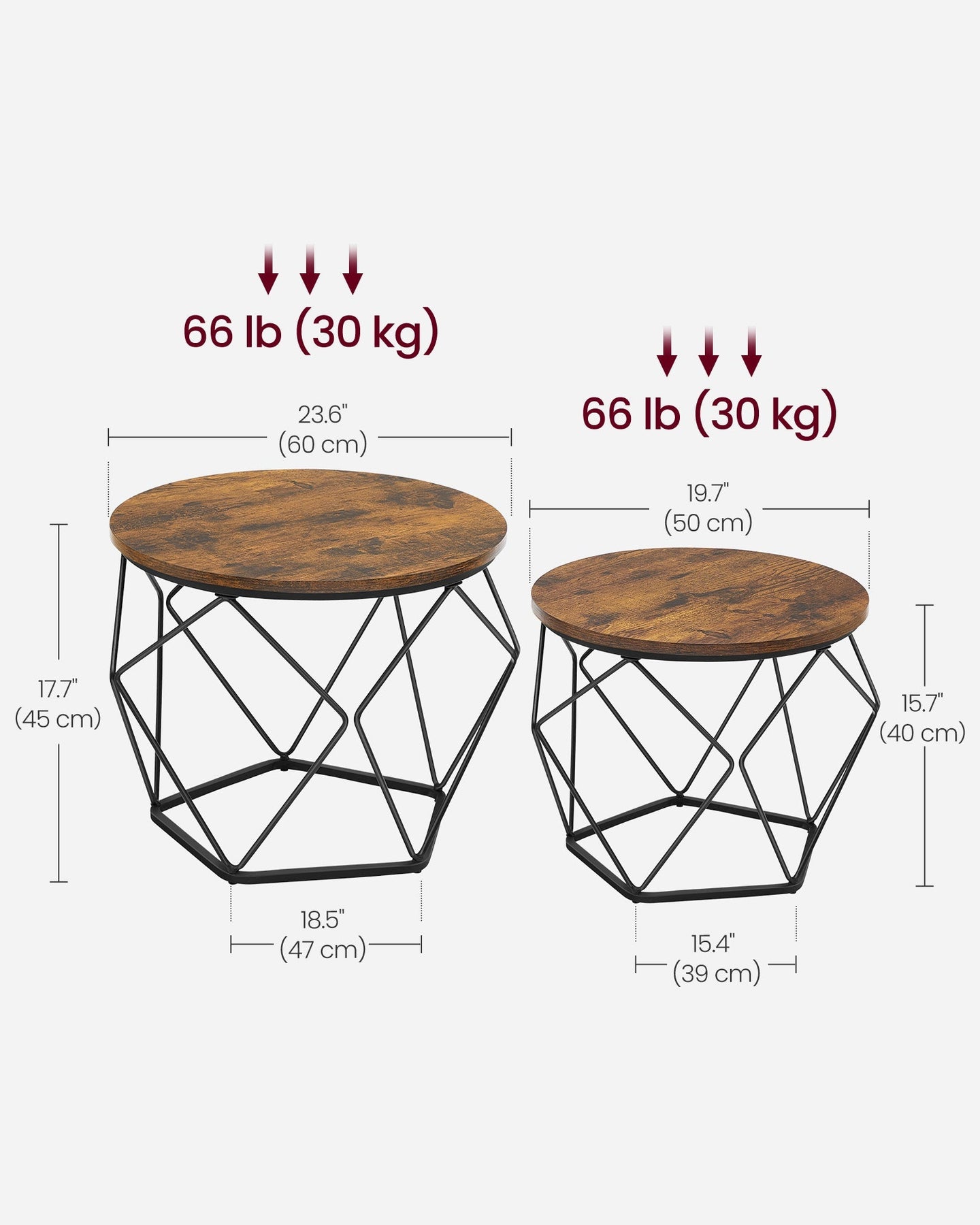 Set of 2 Round Coffee Tables - Steel - Rustic Brown & Ink Black - Robust Design for Living Room and Bedroom