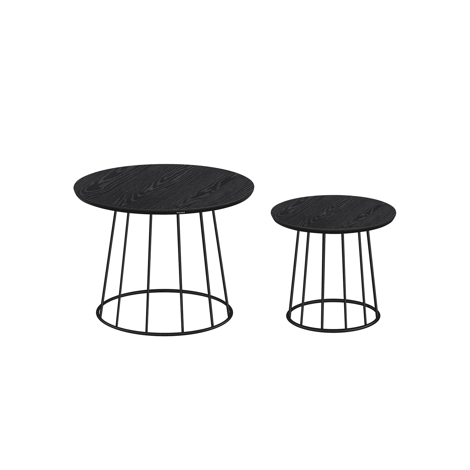 Set of 2 Round Side Tables - Steel Frame - Rustic Brown - Modern Style