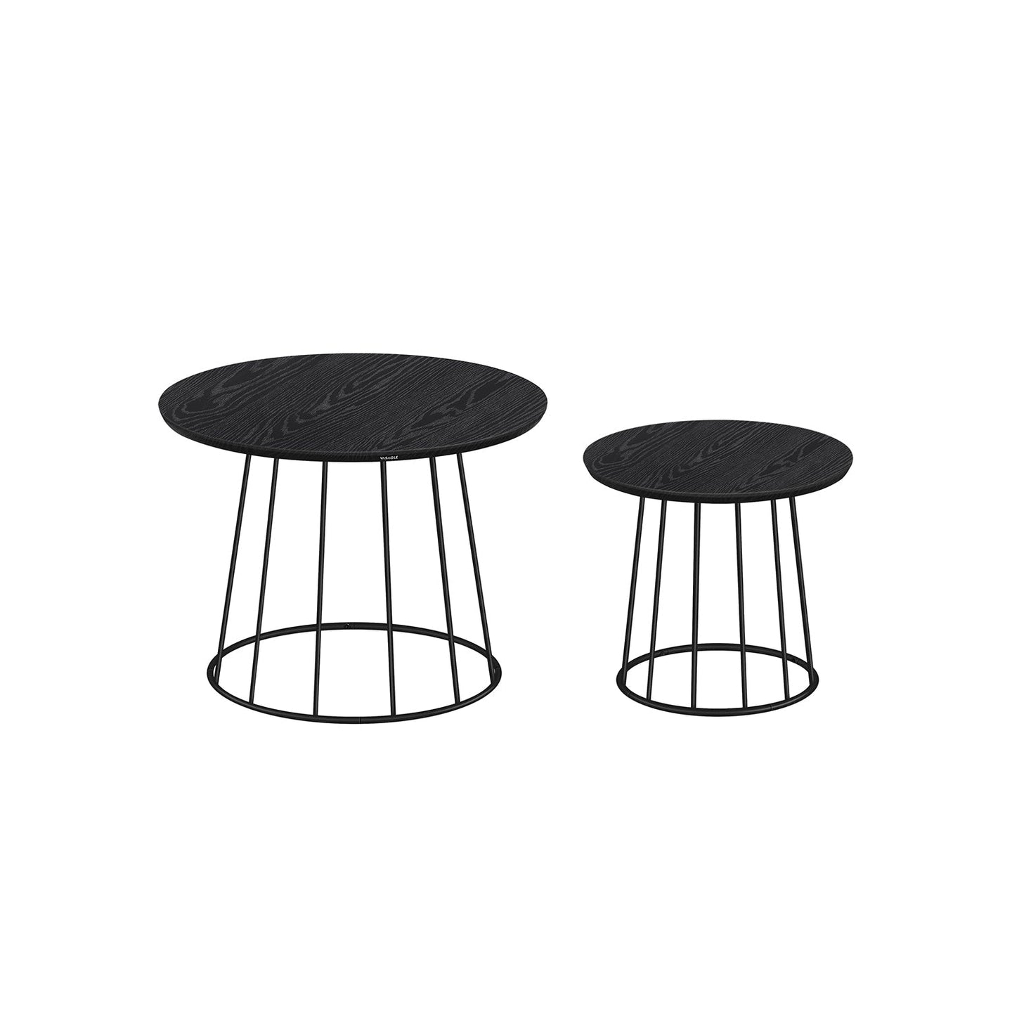 Set of 2 Round Side Tables - Steel Frame - Rustic Brown - Modern Style