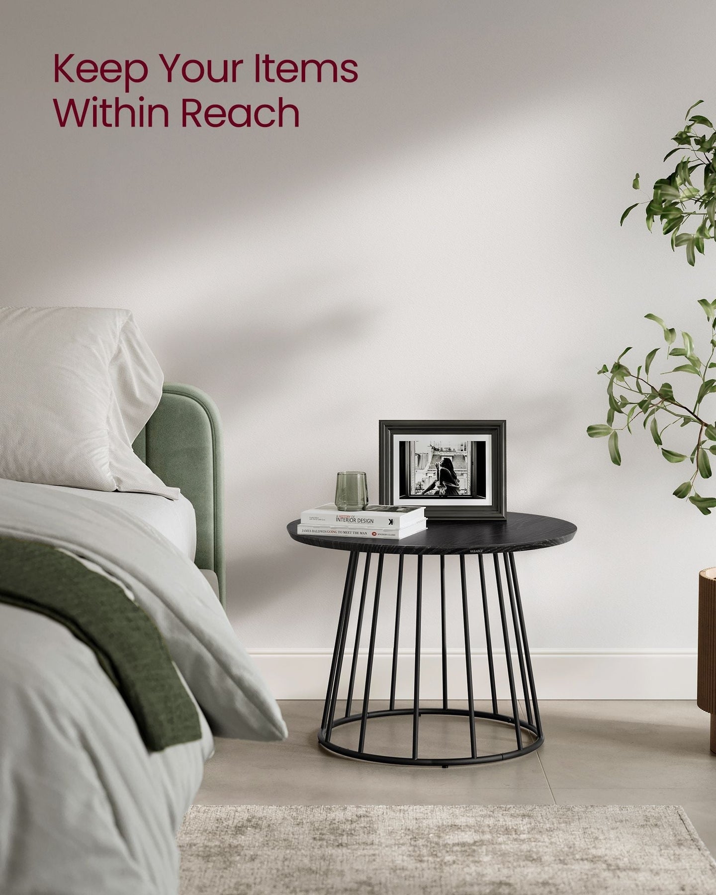 Set of 2 Round Side Tables - Steel Frame - Rustic Brown