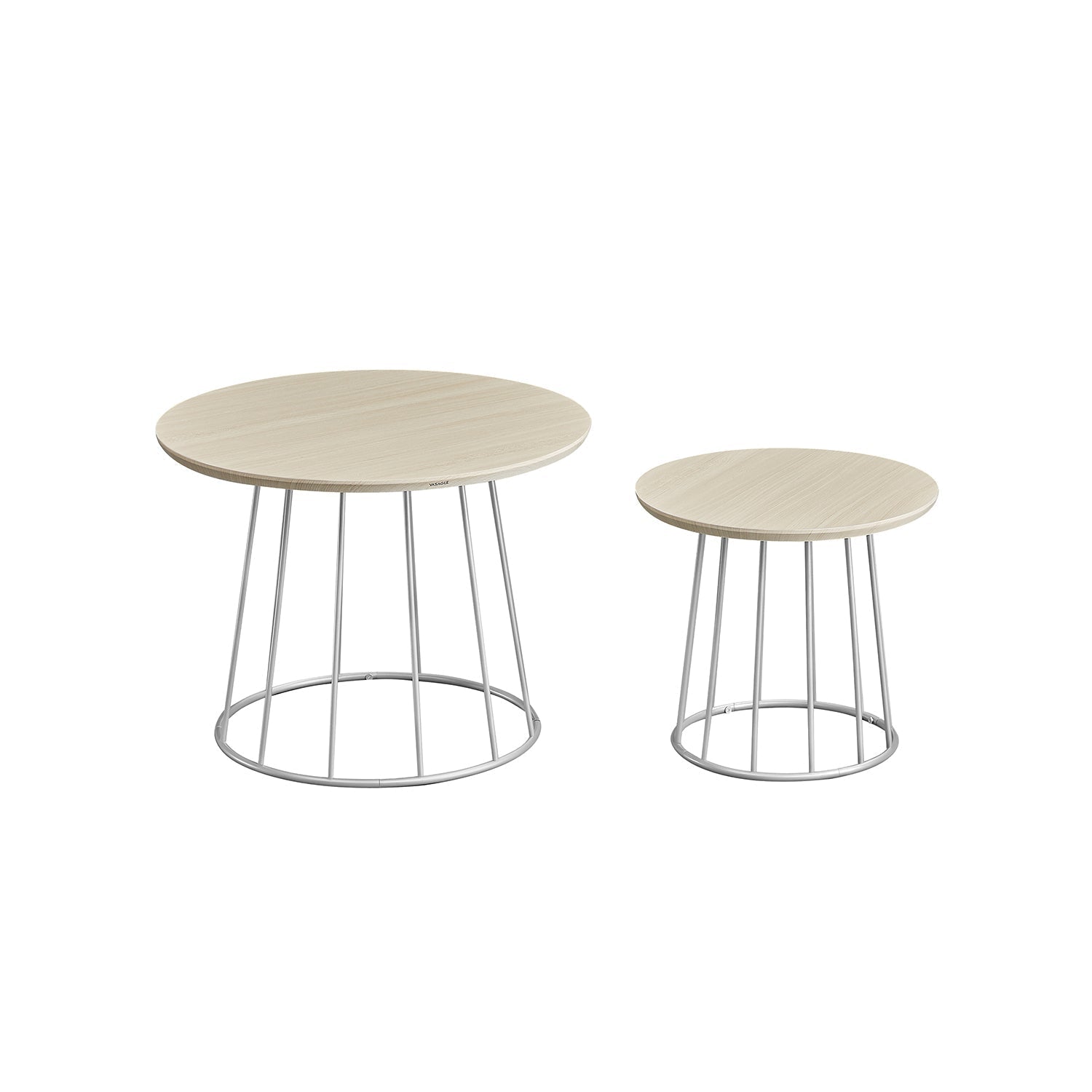 Set of 2 Round Side Tables - Steel Frame - Rustic Brown - Modern Style