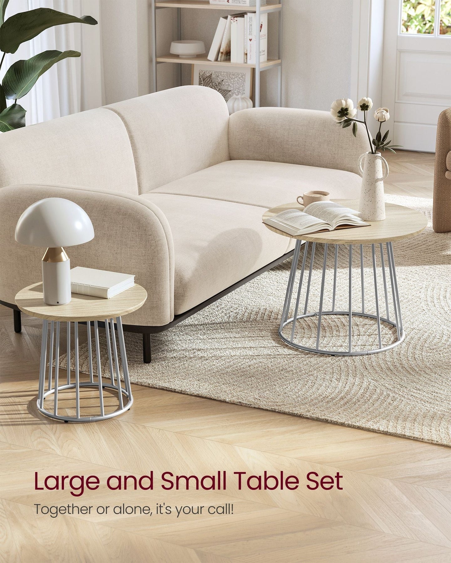 Coffee Table Set - Steel Frame - Natural Beige - Modern Round Design