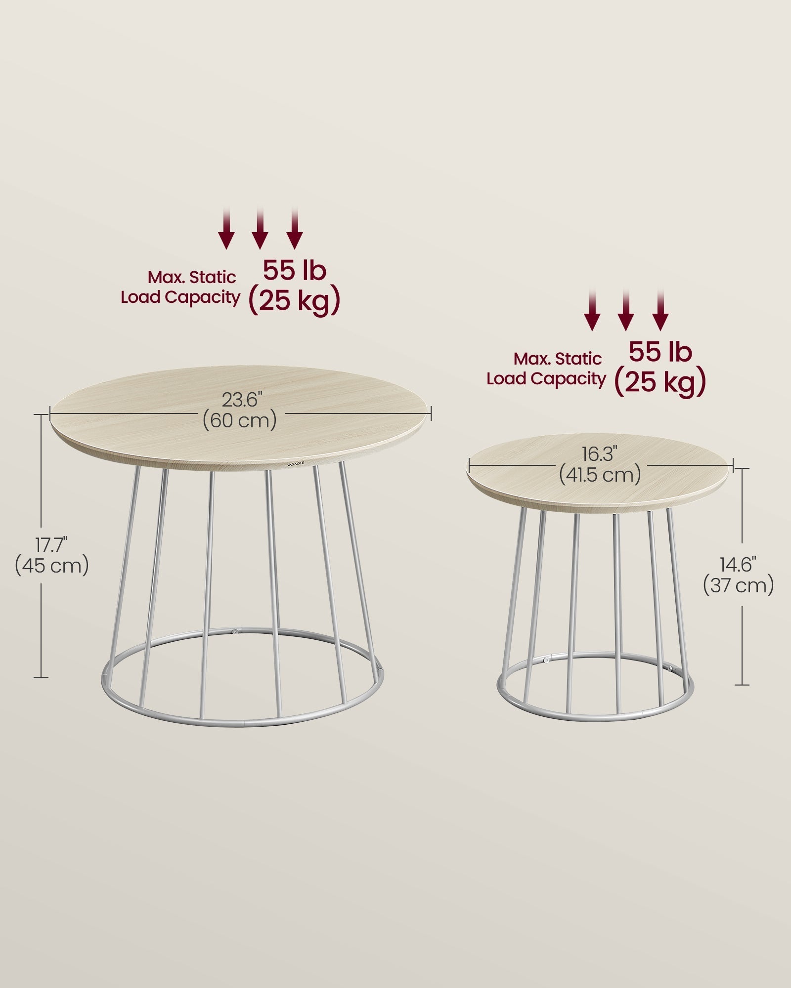 Coffee Table Set - Steel Frame - Natural Beige - Modern Round Design