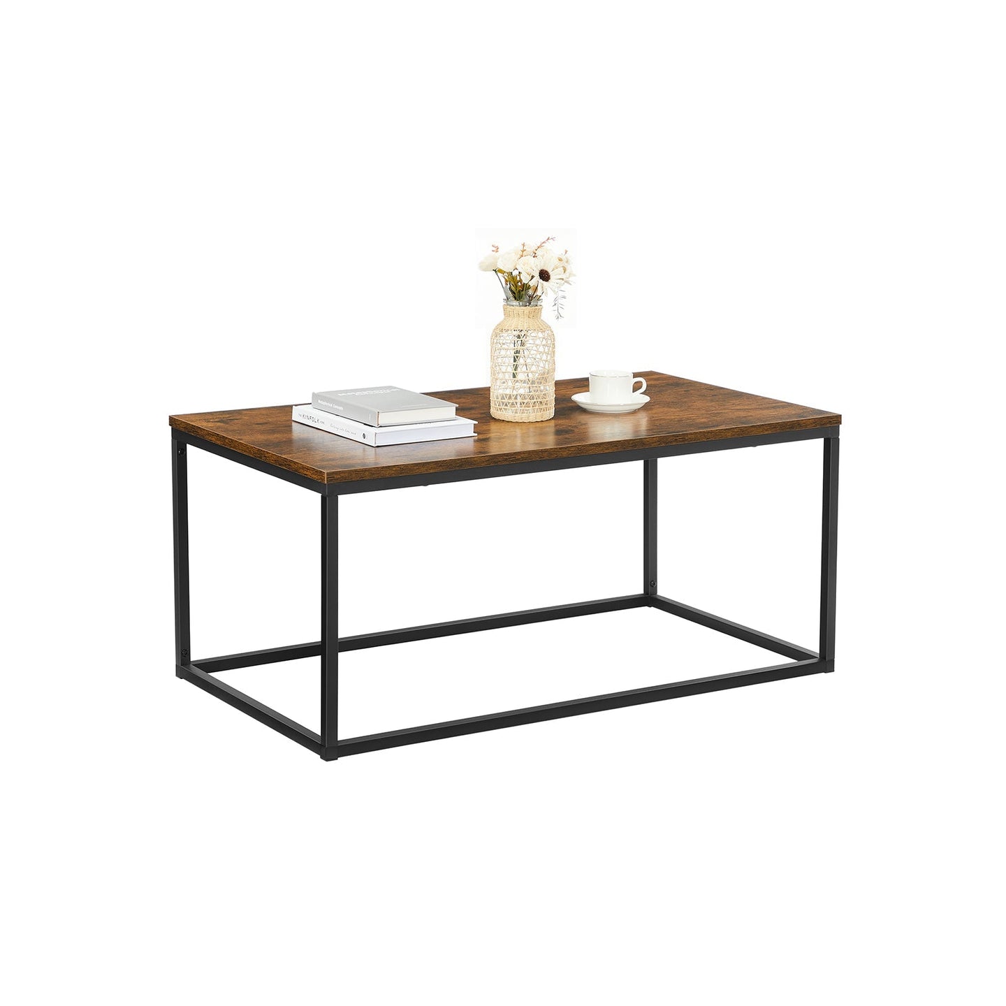Coffee Table - Steel Frame - Rustic Brown and Black - Compact Dimensions