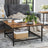 Square Cocktail Table - Steel - Rustic Brown and Black - Spacious Table Top with Mesh Storage Shelf