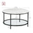 Round Coffee Table - Faux Marble - White and Ink Black - Tempered Glass Storage Shelf